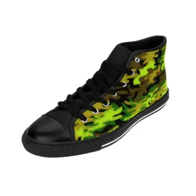 Black Green Men's Camo Sneakers, Camouflage Military Print Men's High-top Sneakers