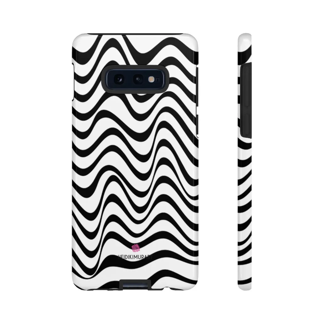 Black Wavy Designer Tough Cases, Modern Minimalist iPhone Samsung Case-Made in USA