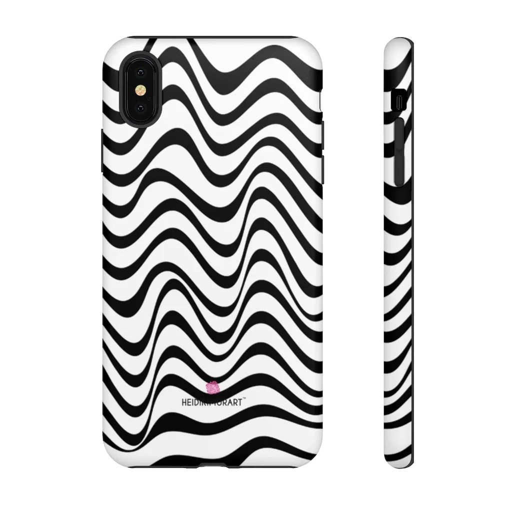 Black Wavy Designer Tough Cases, Modern Minimalist iPhone Samsung Case-Made in USA