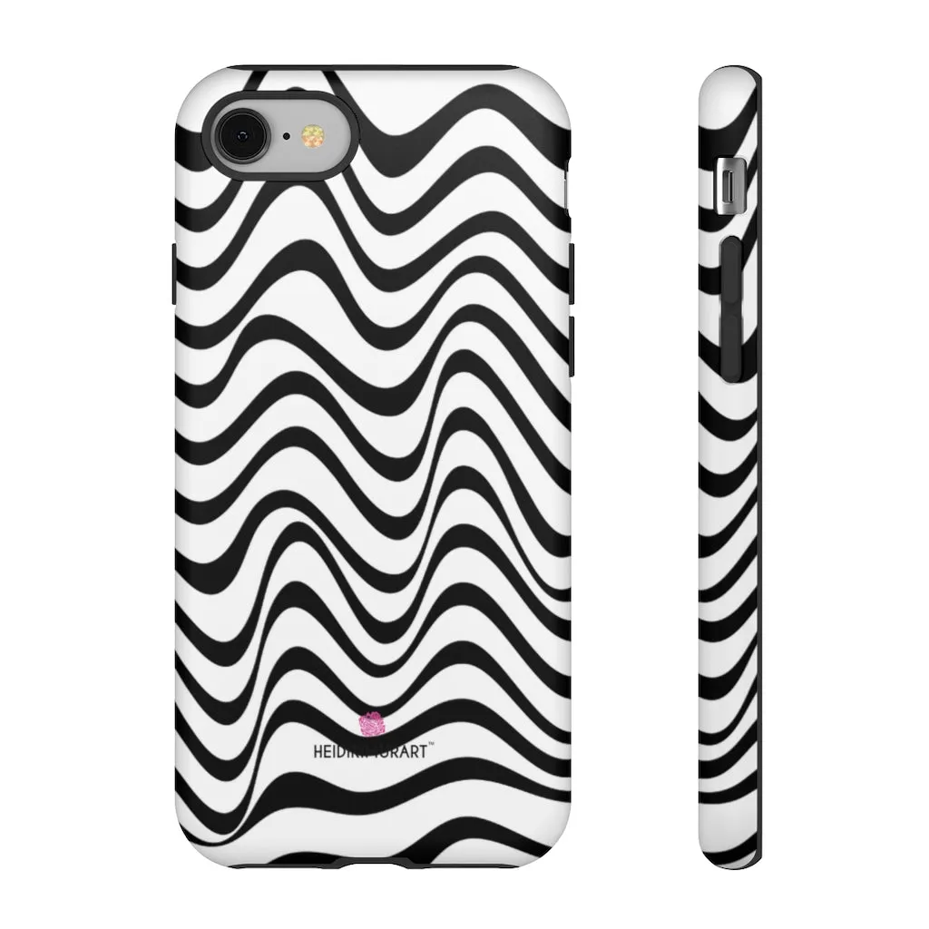 Black Wavy Designer Tough Cases, Modern Minimalist iPhone Samsung Case-Made in USA