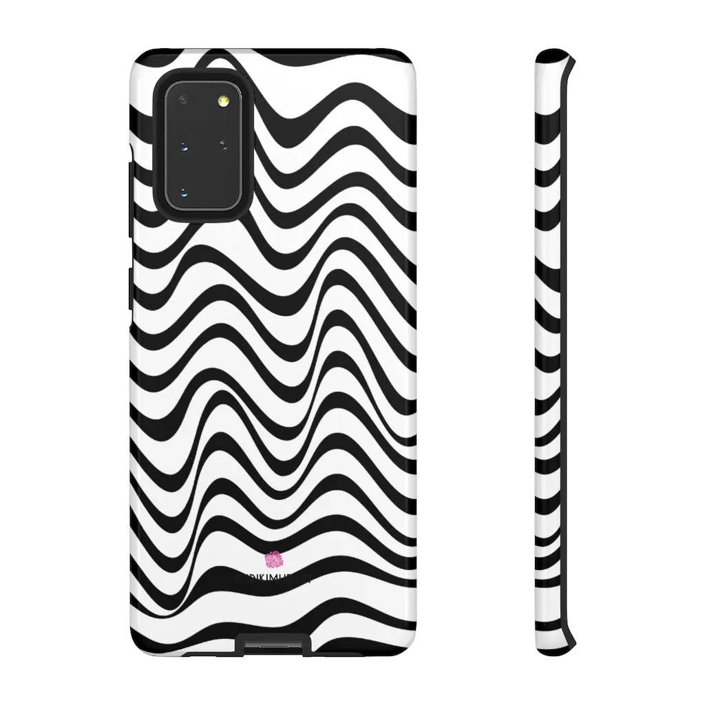 Black Wavy Designer Tough Cases, Modern Minimalist iPhone Samsung Case-Made in USA