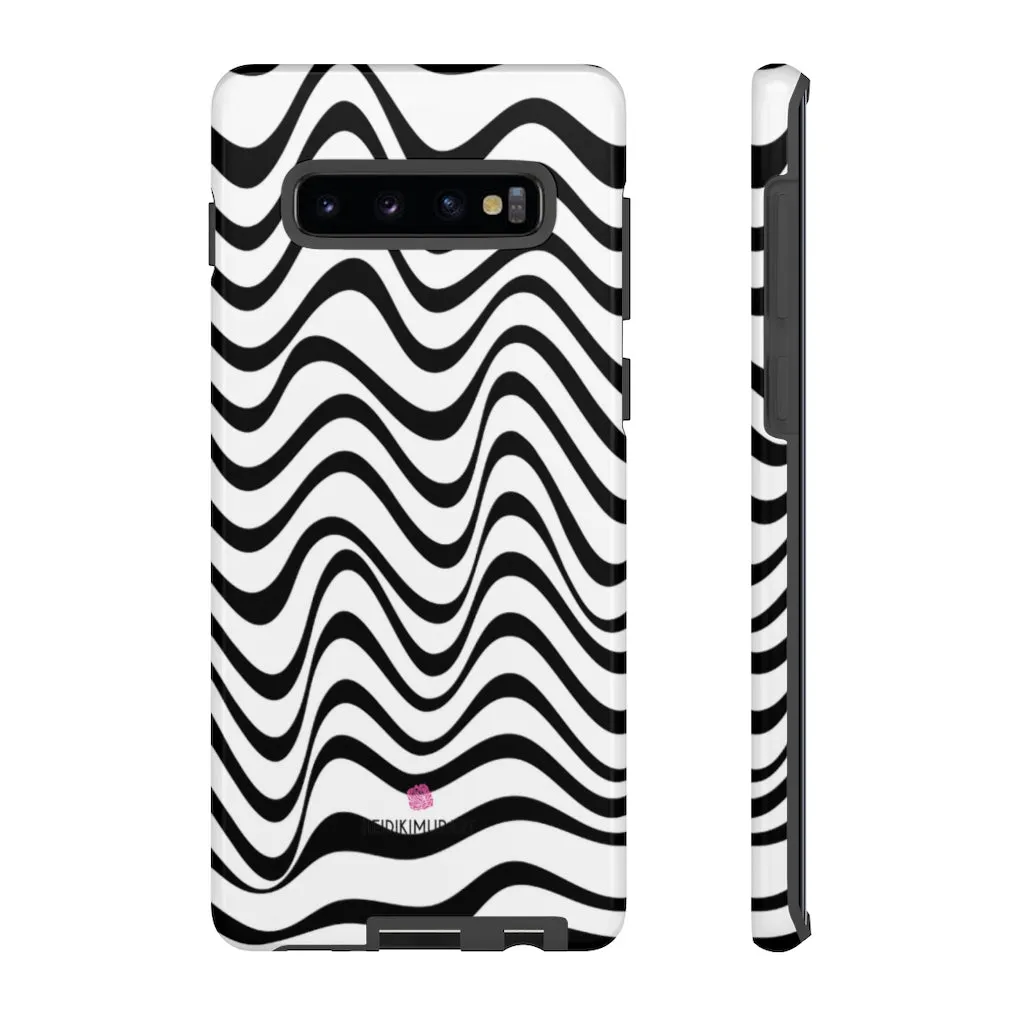 Black Wavy Designer Tough Cases, Modern Minimalist iPhone Samsung Case-Made in USA