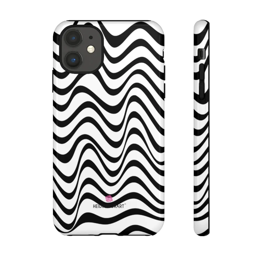 Black Wavy Designer Tough Cases, Modern Minimalist iPhone Samsung Case-Made in USA