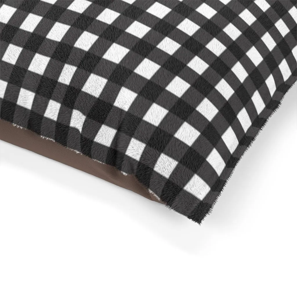 Black White Buffalo Pet Bed, Buffalo Plaid Machine-Washable Pet Pillow With Zippers-Printed in USA