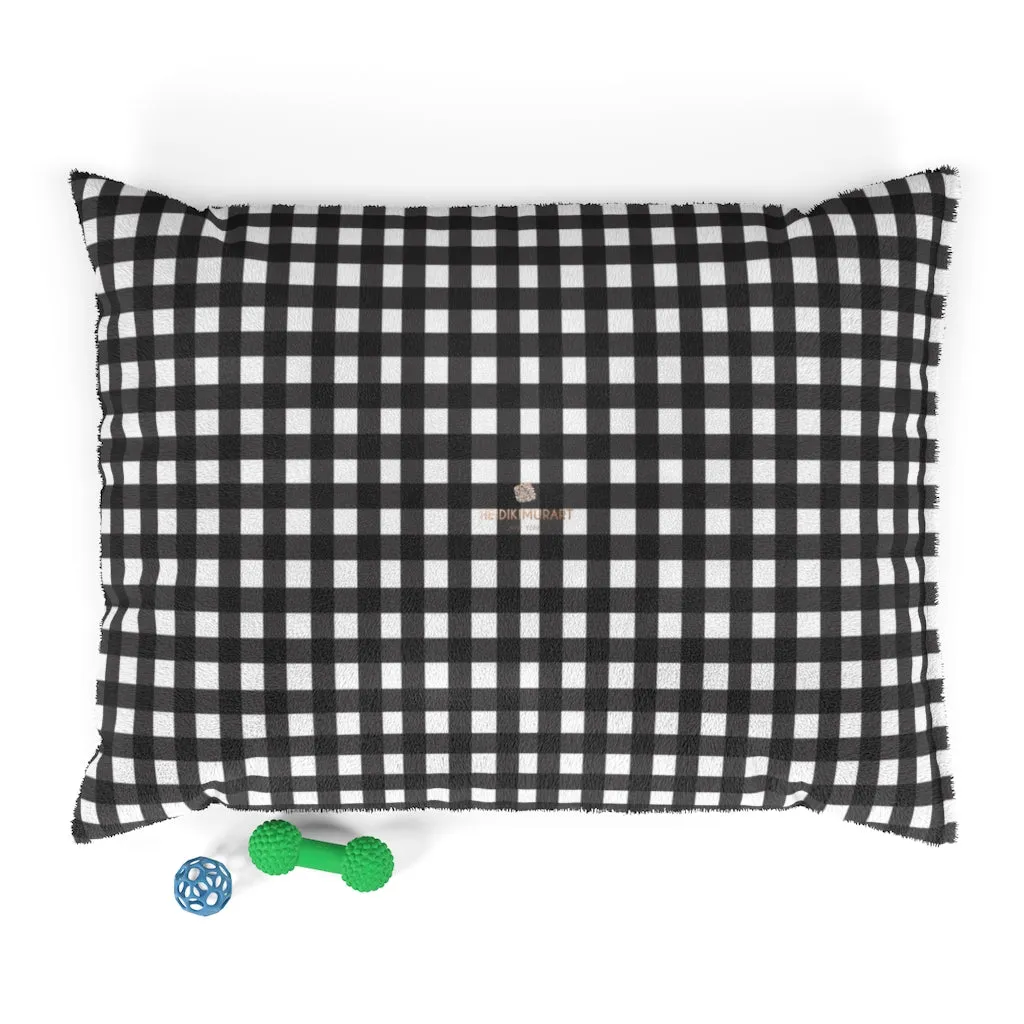 Black White Buffalo Pet Bed, Buffalo Plaid Machine-Washable Pet Pillow With Zippers-Printed in USA