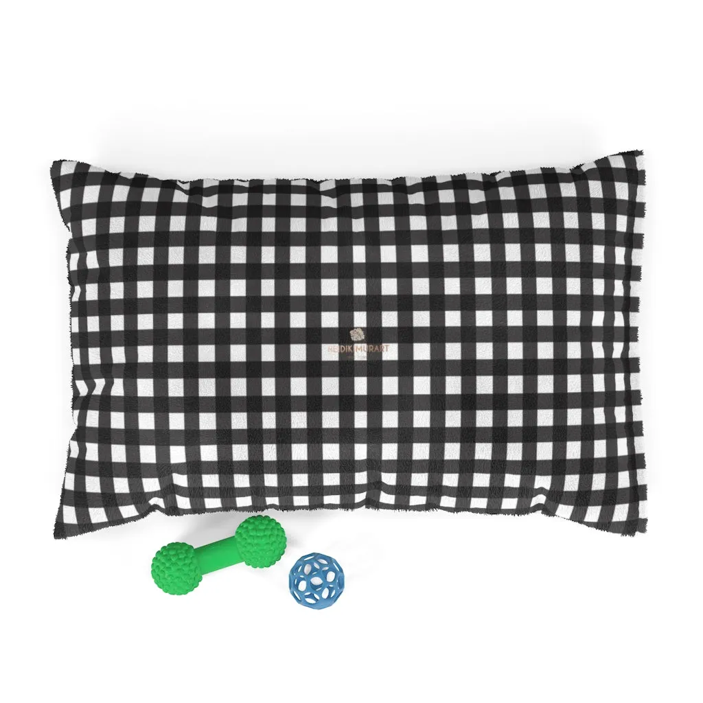 Black White Buffalo Pet Bed, Buffalo Plaid Machine-Washable Pet Pillow With Zippers-Printed in USA