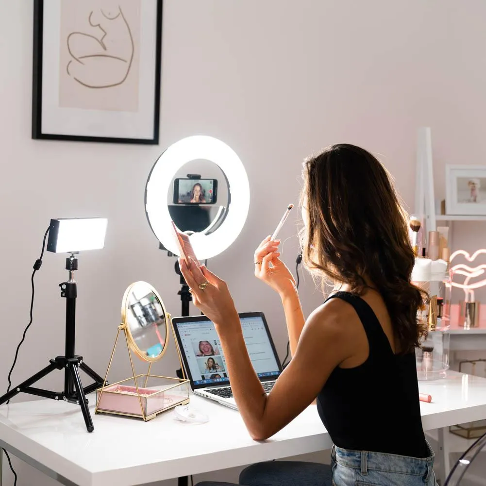 Blogger & Vlogger Ring Light Mini Pearl & 9" LED Panel Youtube Video Kit