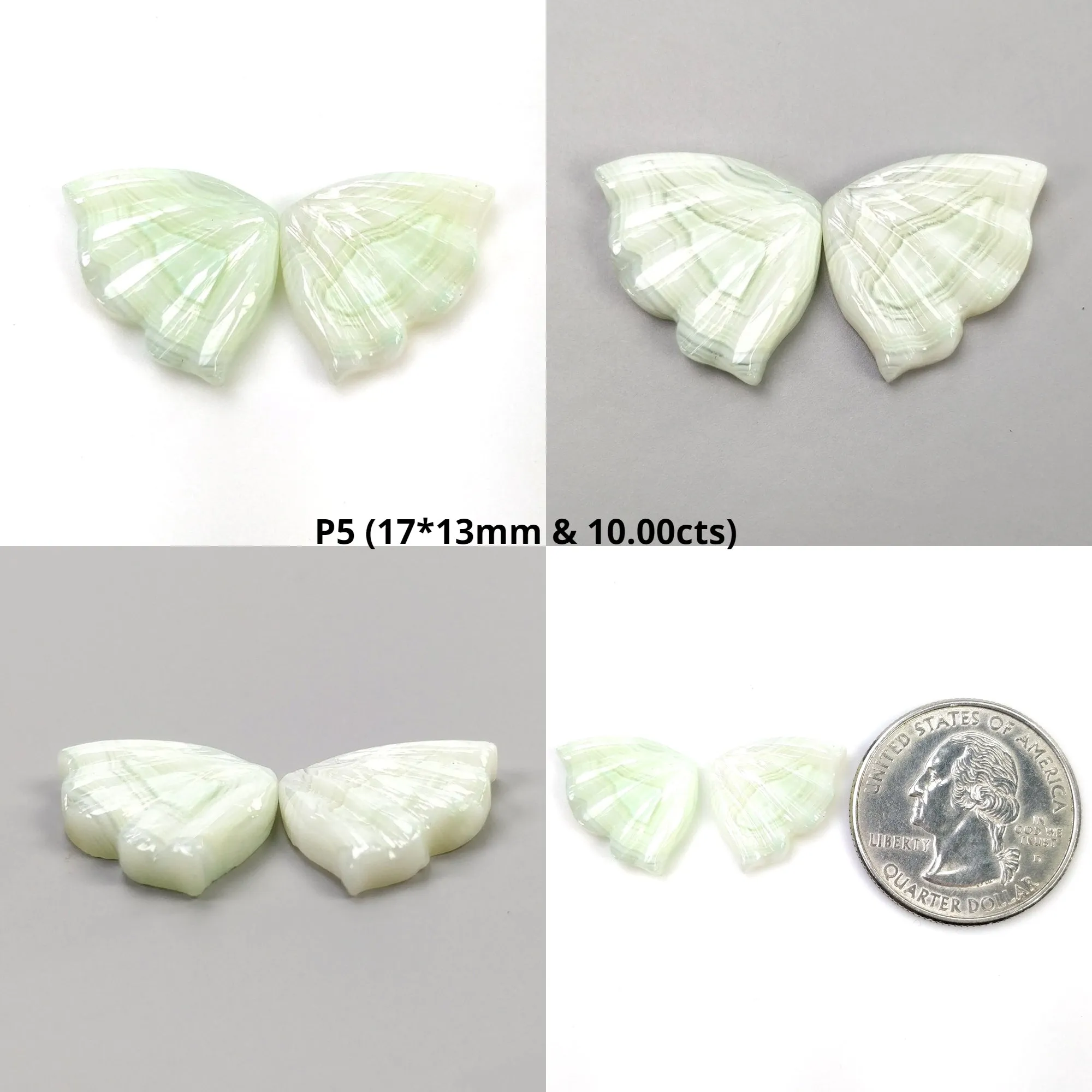 Botswana Striped AGATE Gemstone Carving : Natural Bi-Color Agate Hand Carved BUTTERFLY Pair (With Video)