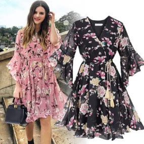 Chiffon Butterfly Sleeve Garden Dress - M-5XL - 3 Colors