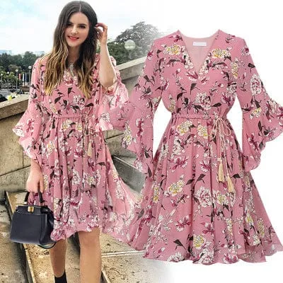 Chiffon Butterfly Sleeve Garden Dress - M-5XL - 3 Colors