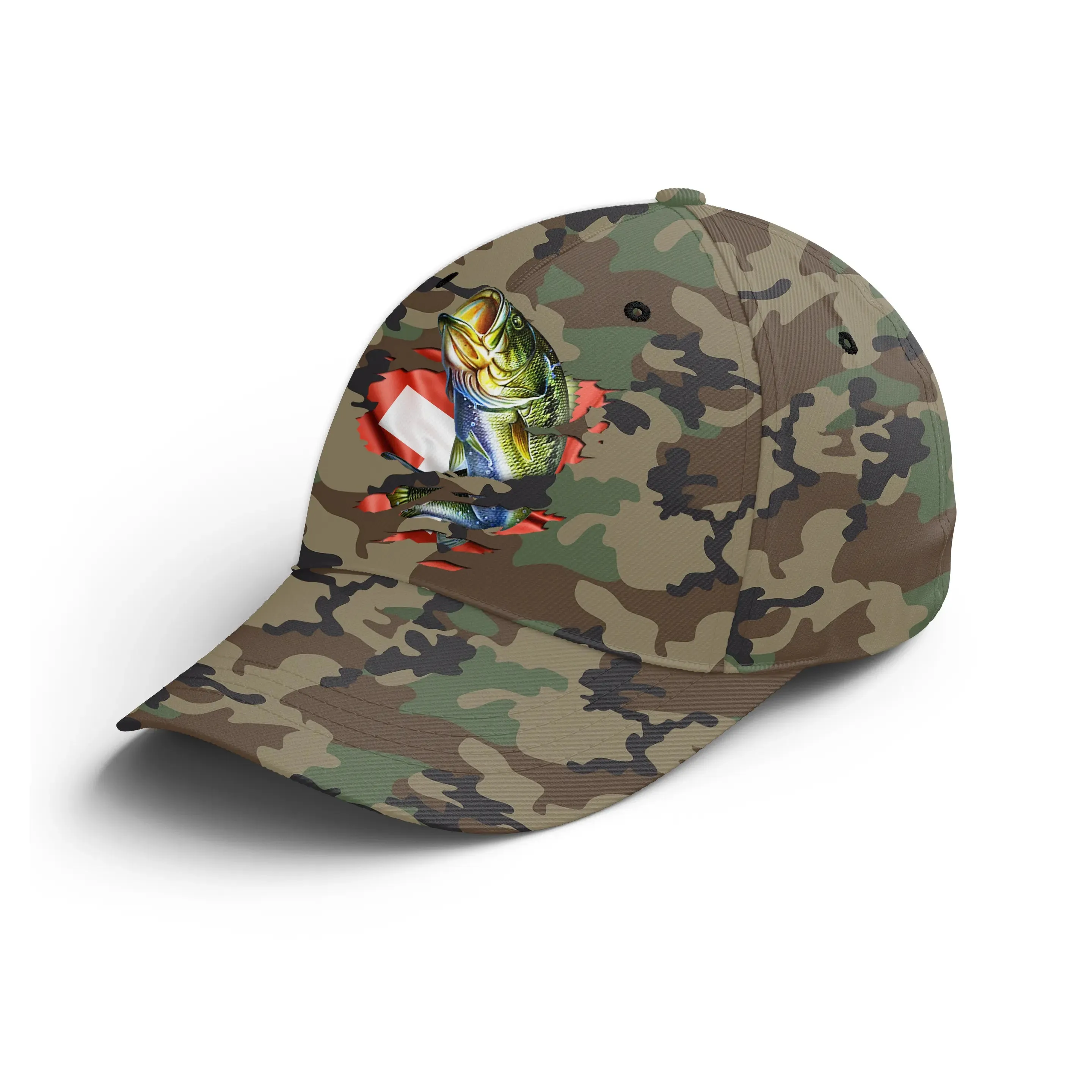 Chiptshirts - Casquette Pêcheur, Pêche du Bar, Cadeau Original Fans de Pêche, Motifs Camouflage, Drapeau Suisse - CT01072221