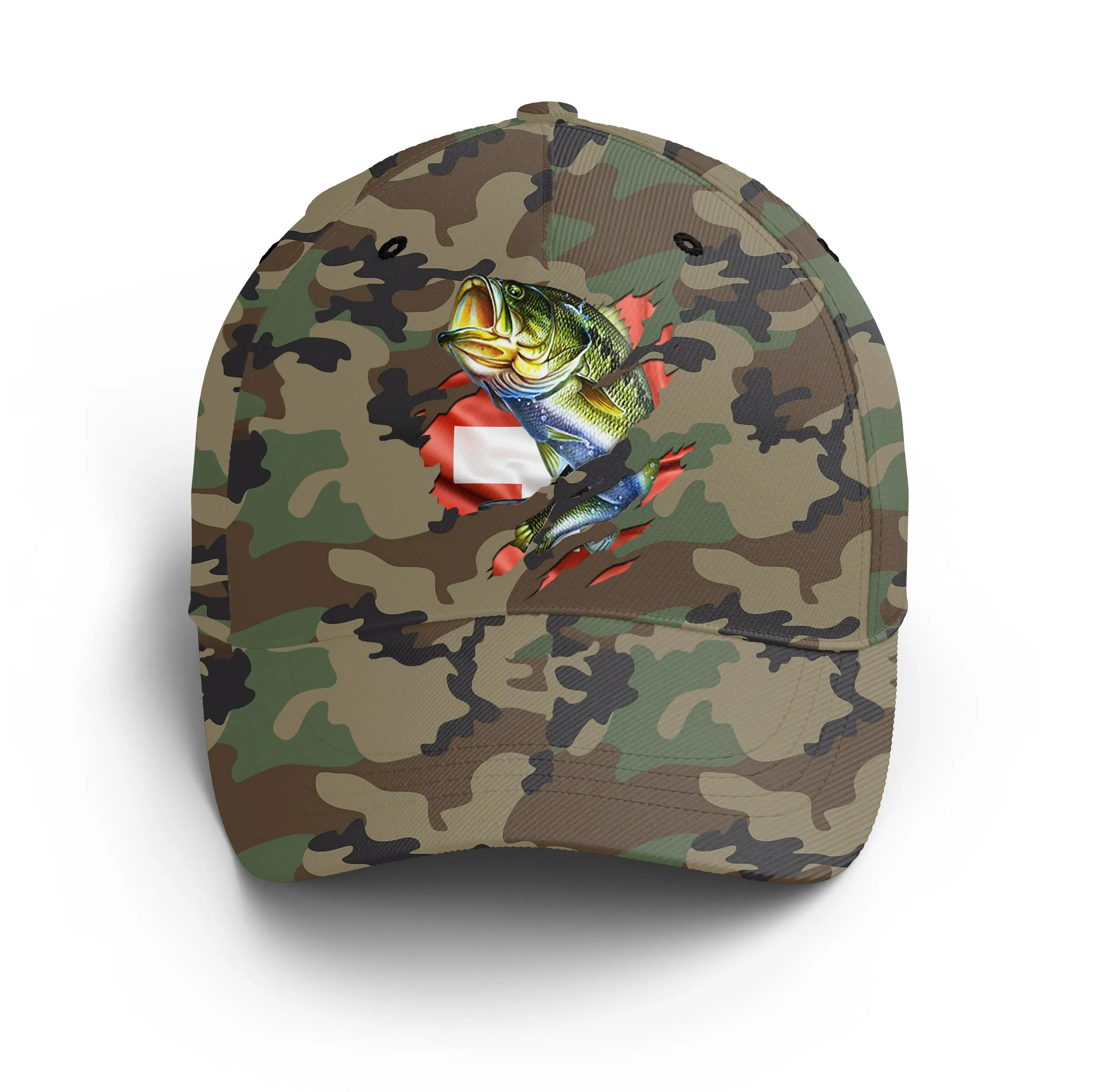 Chiptshirts - Casquette Pêcheur, Pêche du Bar, Cadeau Original Fans de Pêche, Motifs Camouflage, Drapeau Suisse - CT01072221