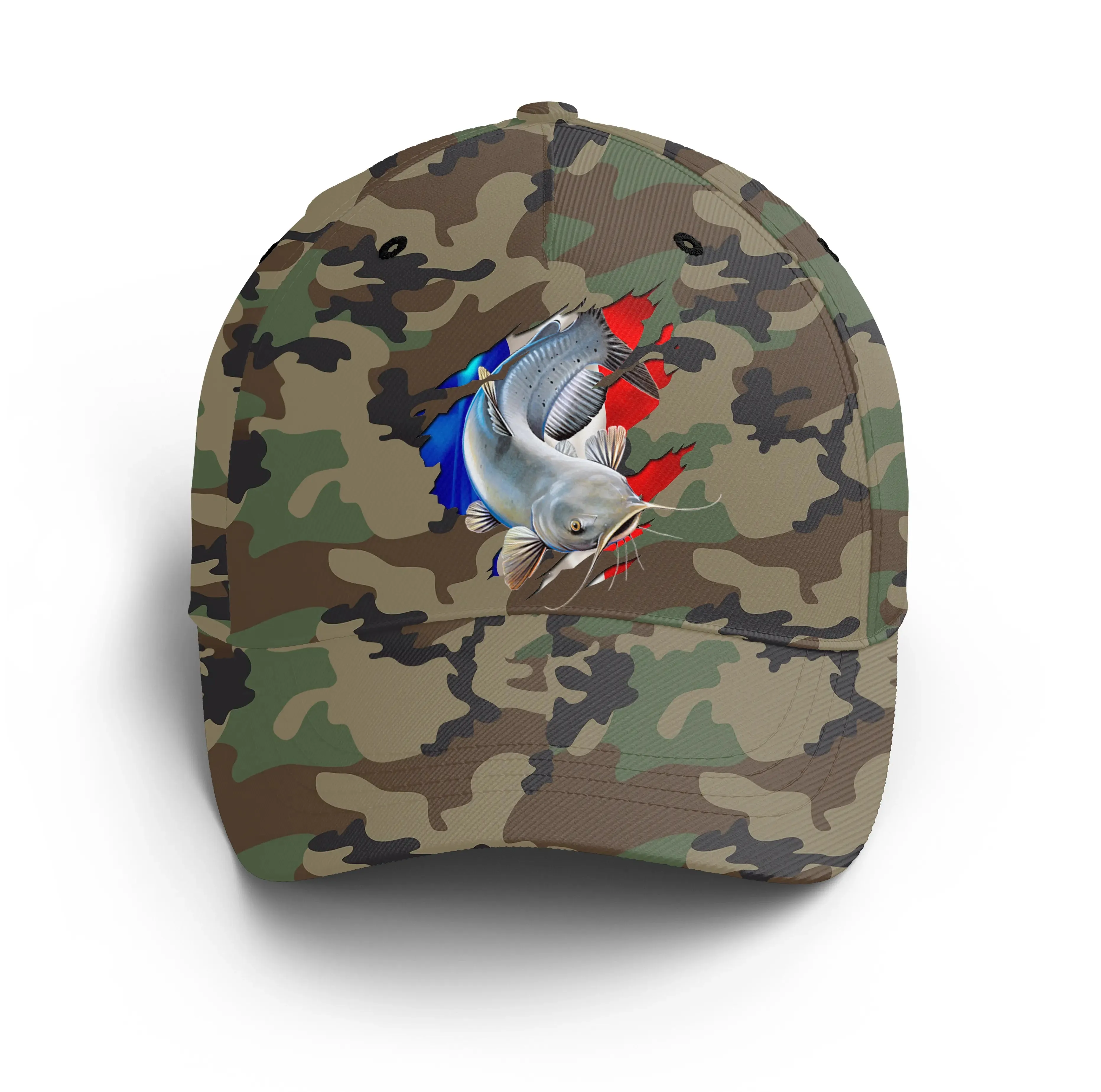 Chiptshirts - Casquette Pêcheur, Pêche du Silure, Cadeau Original Fans de Pêche, Motifs Camouflage, Drapeau France - CT01072218