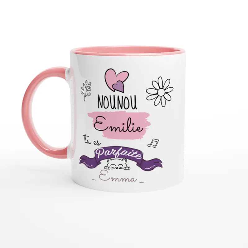 Chiptshirts - Mug Multicolore à Personnaliser, Cadeau Pour Nounou, Nounou Parfaite, Mug Rose et Blanc - CTS21032201