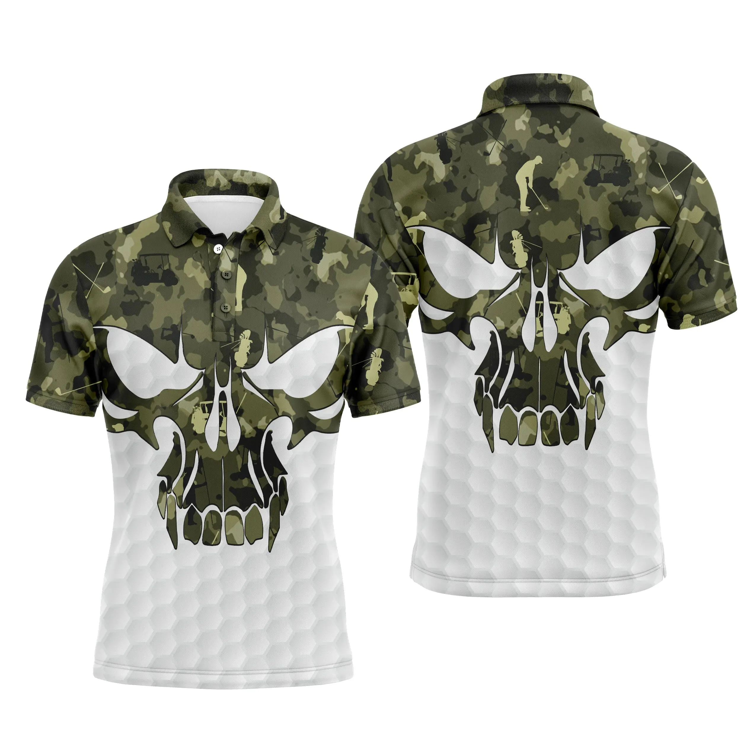 Chiptshirts - Polo De Golf, Cadeau Original Pour Fans De Golf, Polo de Sport Homme et Femme, Camouflage Golf, Crâne de Golf - CTS26052232