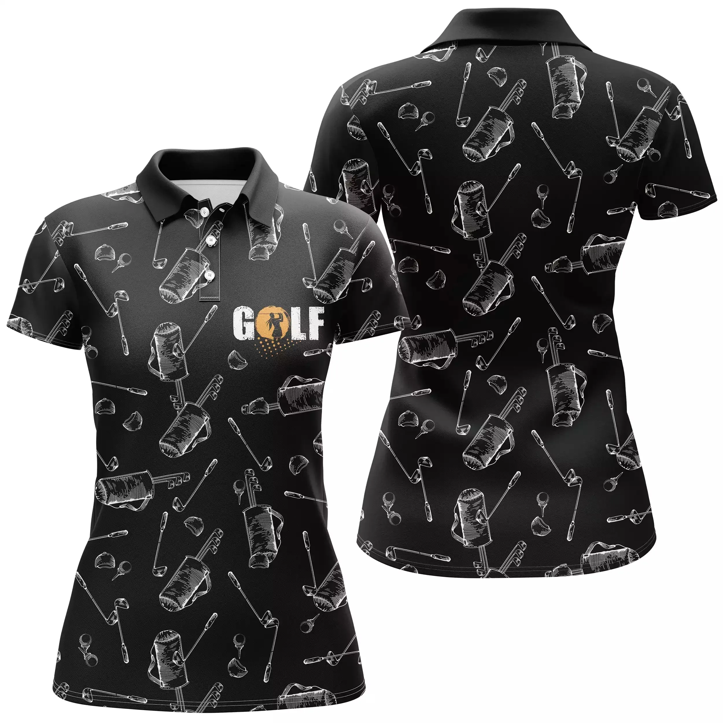 Chiptshirts Polo de Golf Noir, Polo de Sport Manches Longues Homme Femme, Cadeau Idéal Pour Golfeur, Sac de Golf, Club de Golf - CT03062231