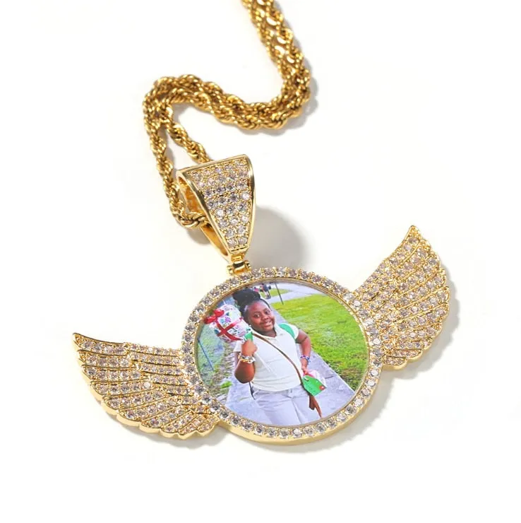 Custom Made Photo Wings Medallions Necklace- Best Christmas Gifts For Men