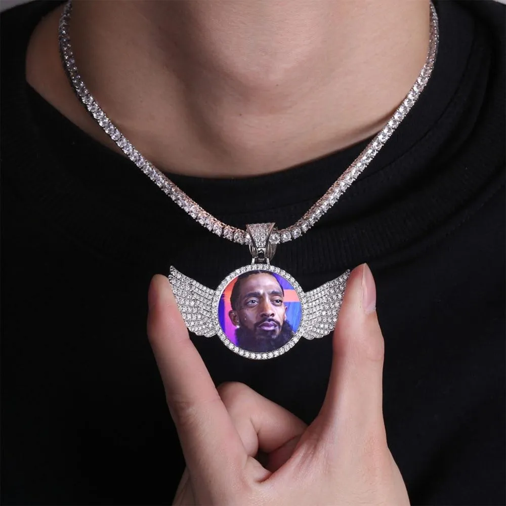 Custom Made Photo Wings Medallions Necklace- Best Christmas Gifts For Men