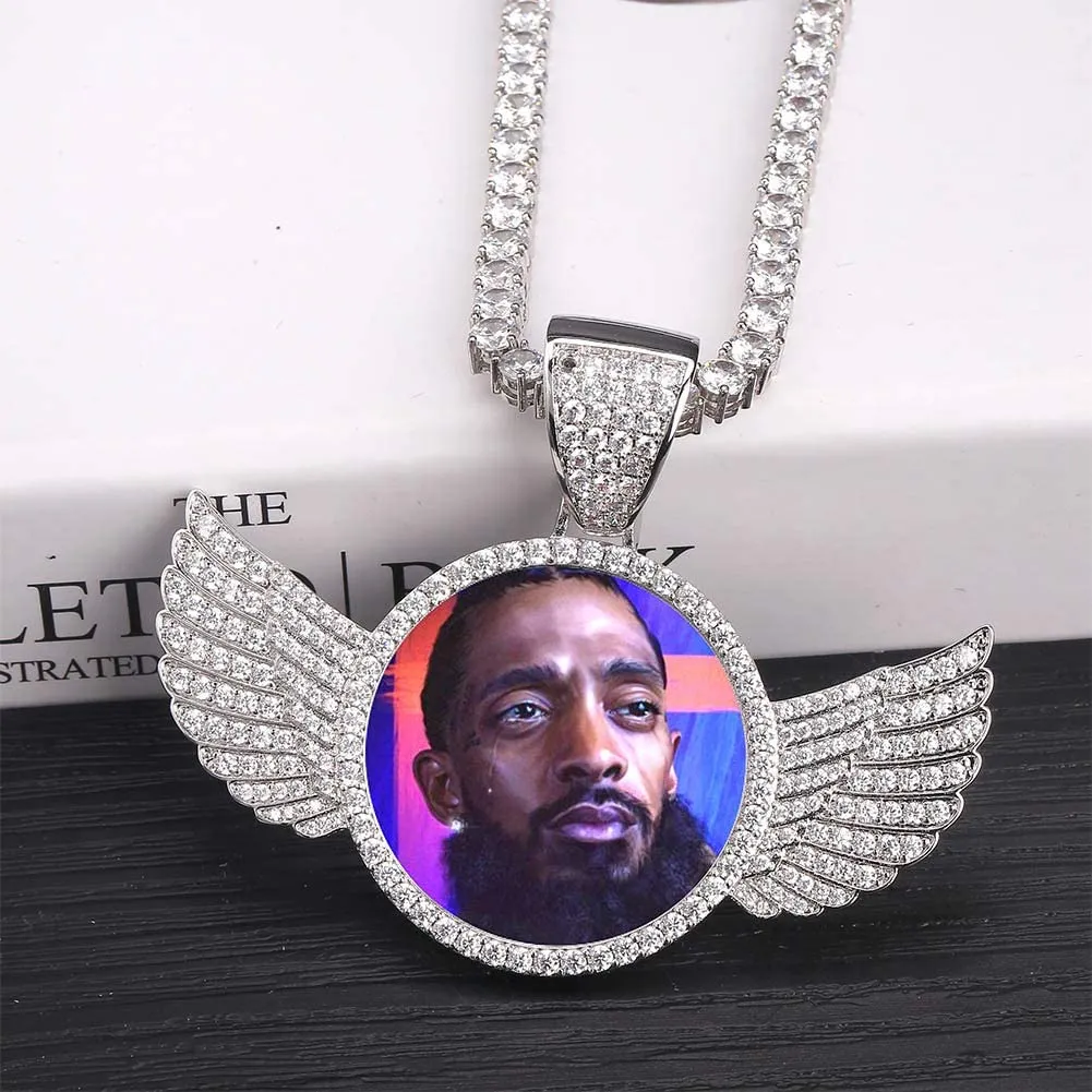 Custom Made Photo Wings Medallions Necklace- Best Christmas Gifts For Men