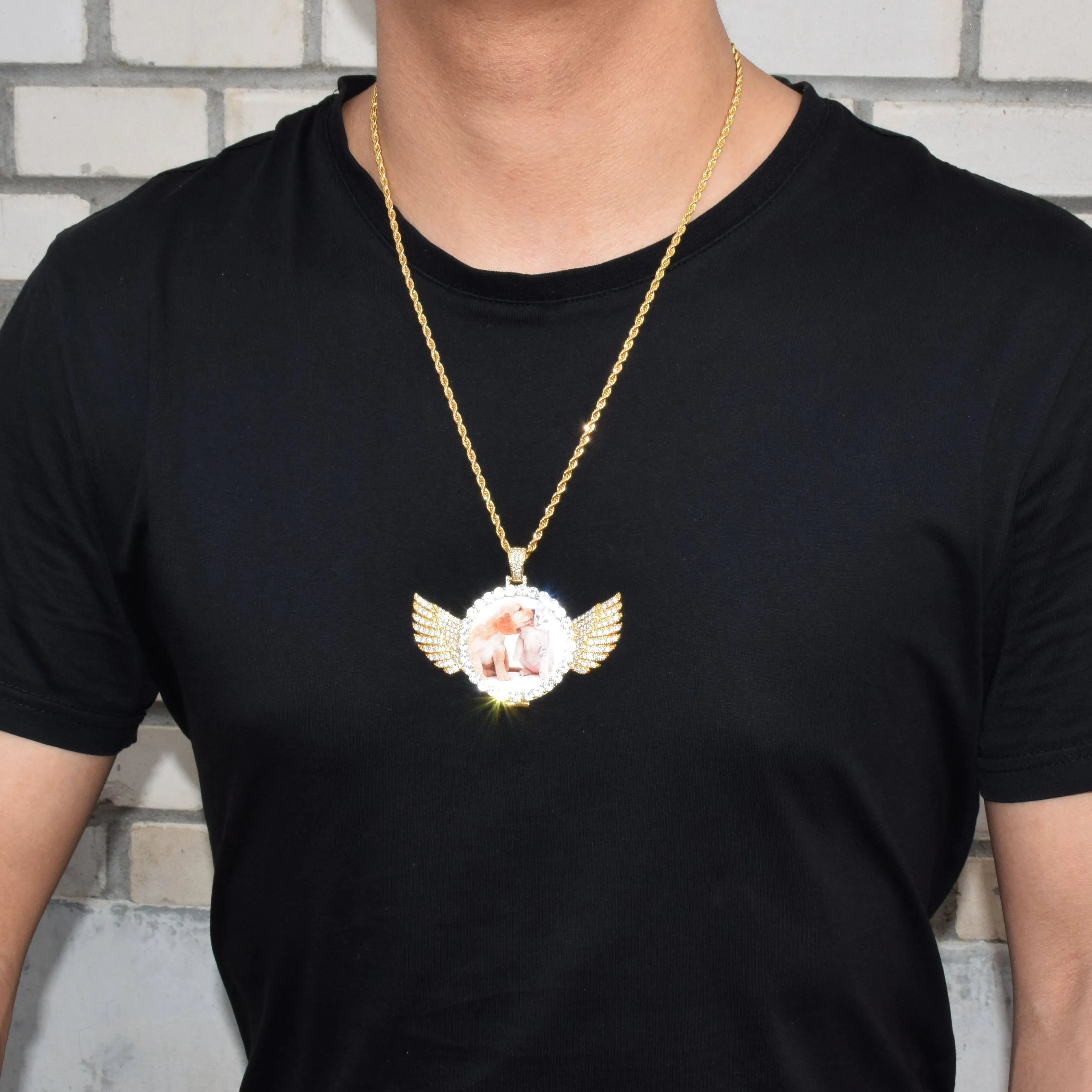 Custom Made Photo Wings Medallions Necklace- Best Christmas Gifts For Men