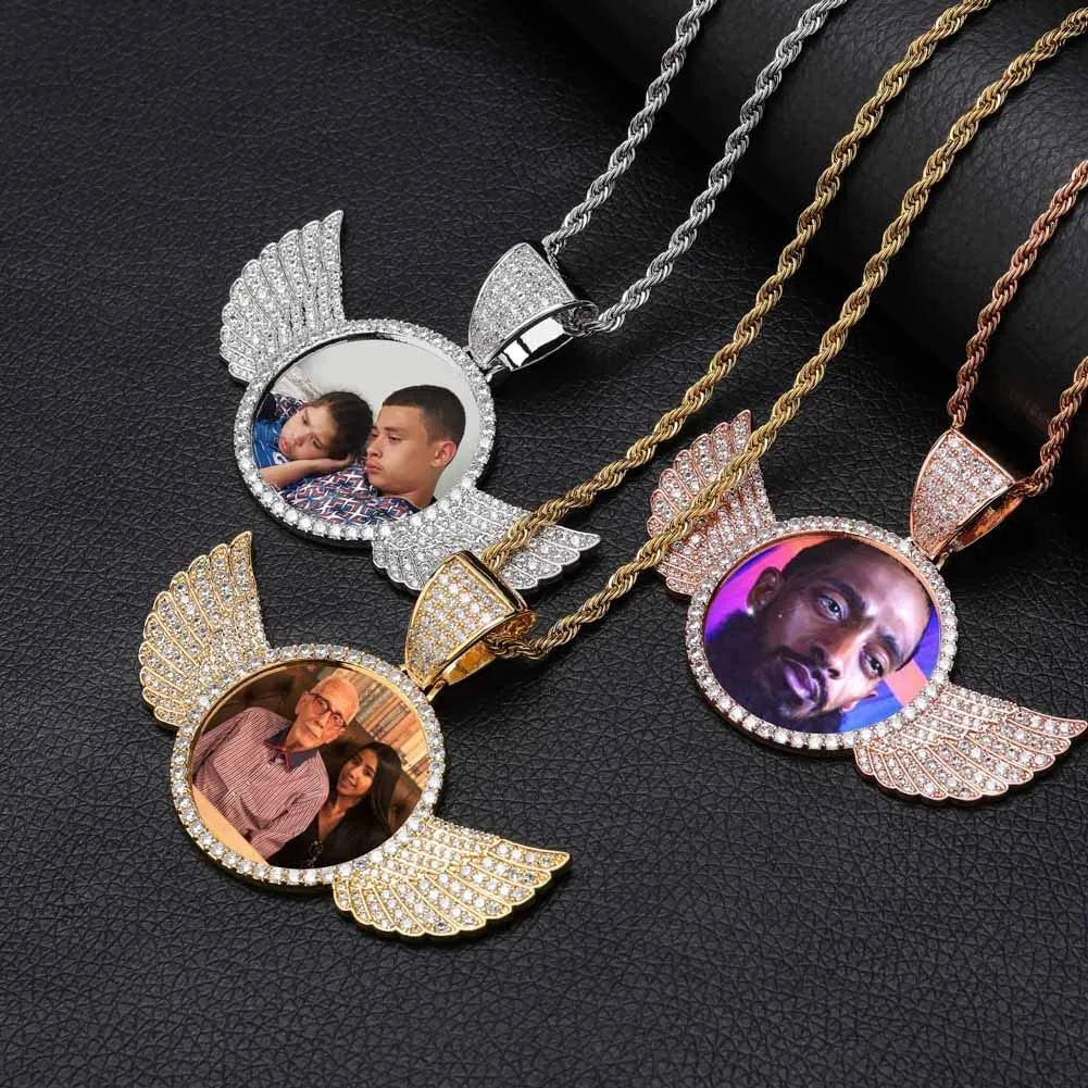 Custom Made Photo Wings Medallions Necklace- Best Christmas Gifts For Men