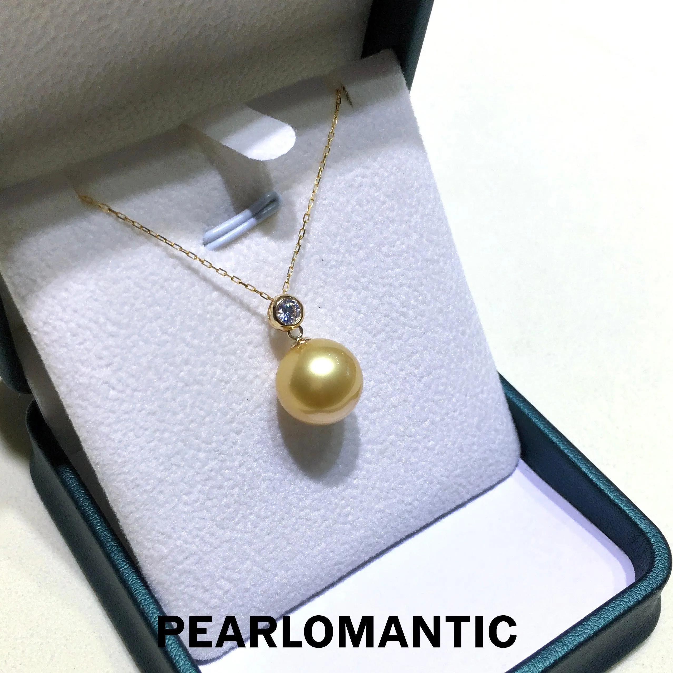 [Fine Jewelry] 18k South Sea Golden Pearl 11.6mm Zircon Design Pendant w/ 18k Gold