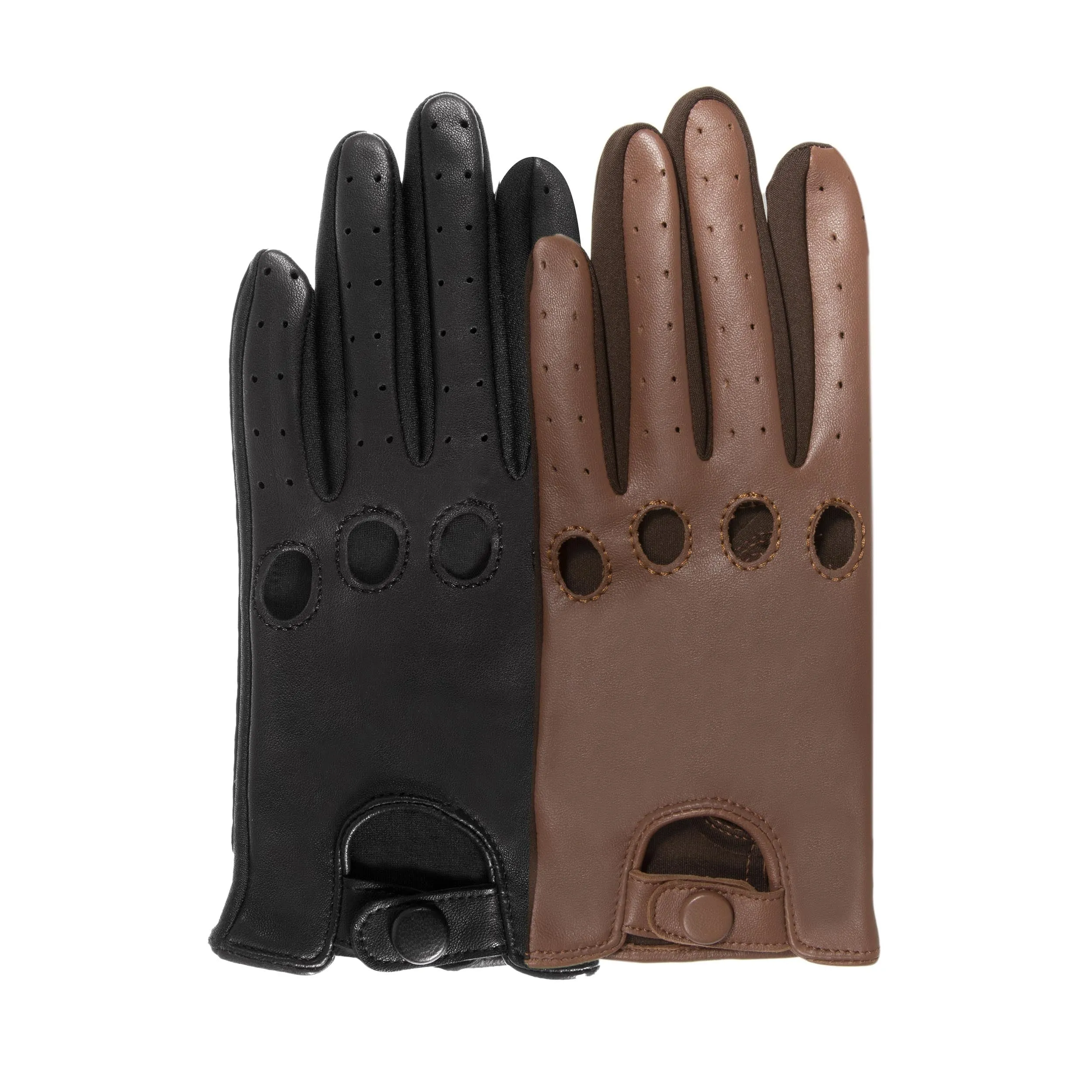 Gants de conduite tactiles cuir Femme Marron