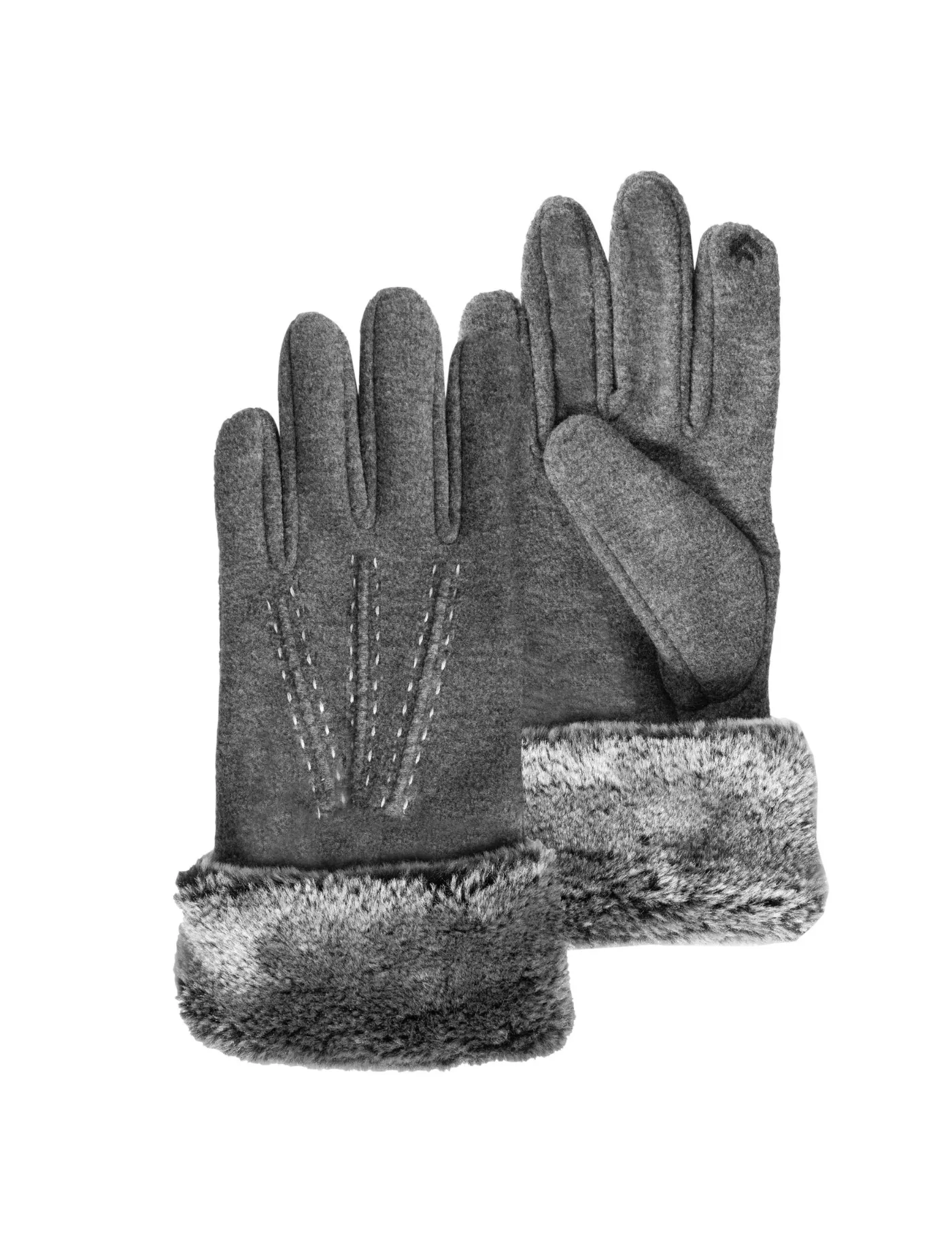 Gants Enfant 10/12 ans Tactiles bord fourrure Gris