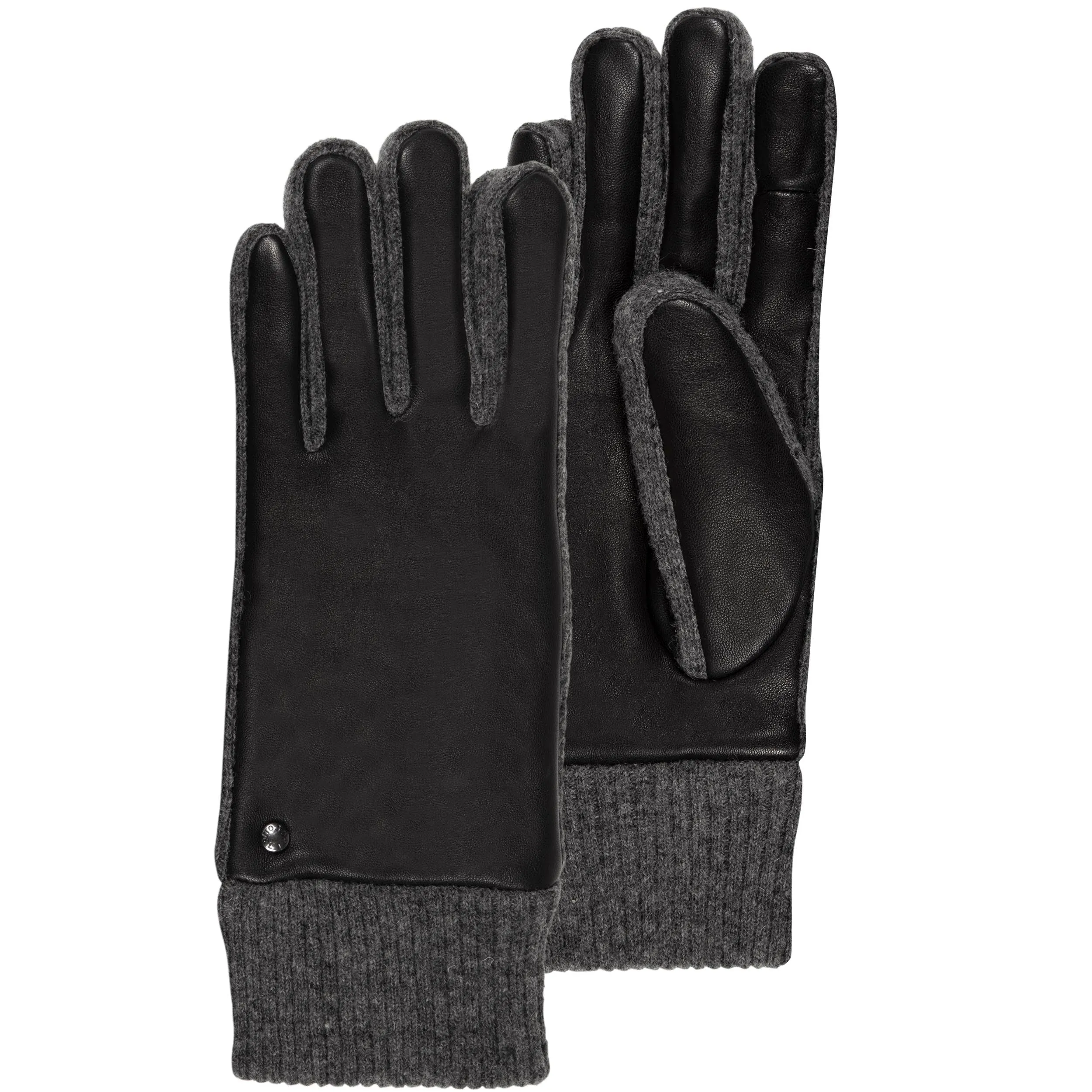 Gants Femme tactiles cuir d'agneau / maille Noir