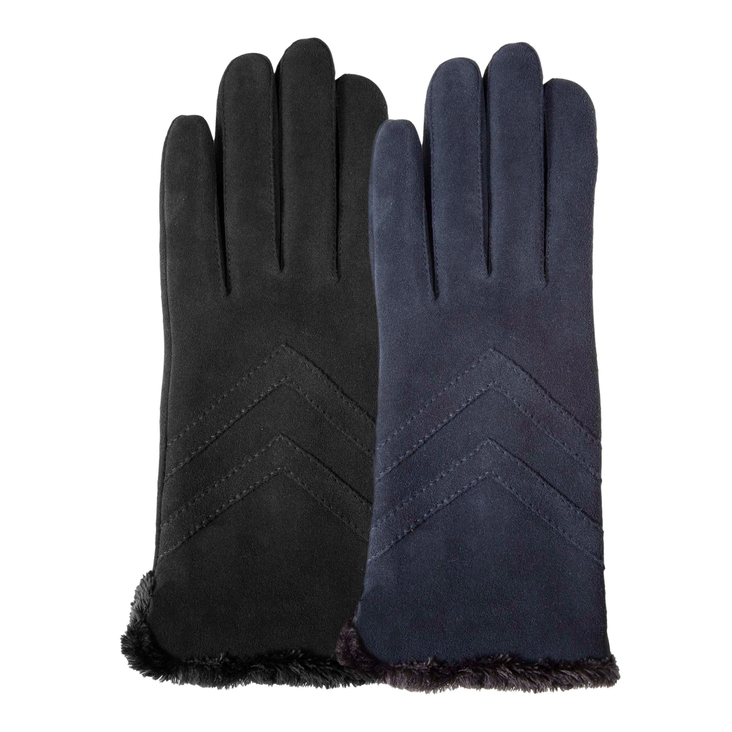 Gants Femme tactiles cuir velours Marine