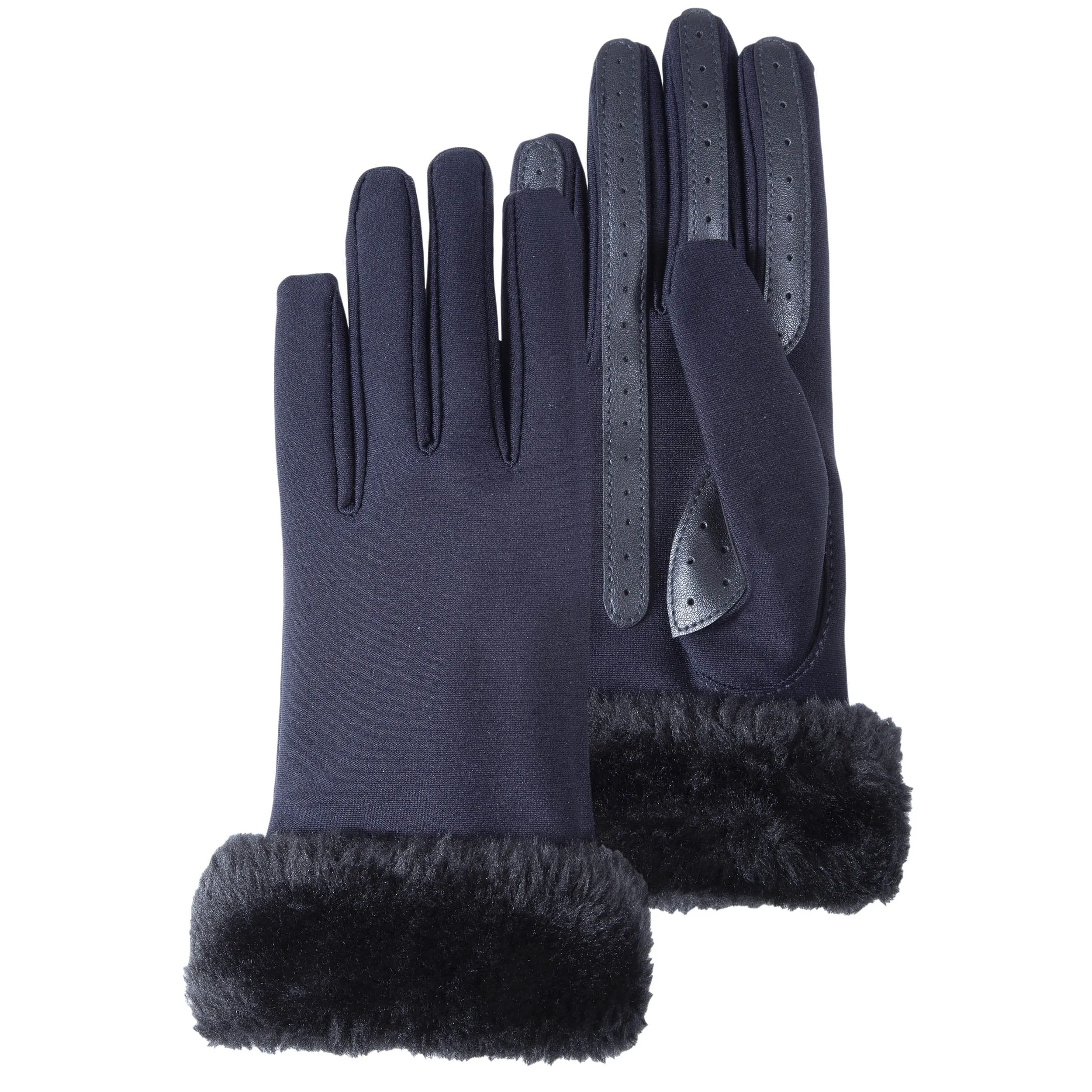 Gants Femme tactiles tissu/imitation fourrure Bleu