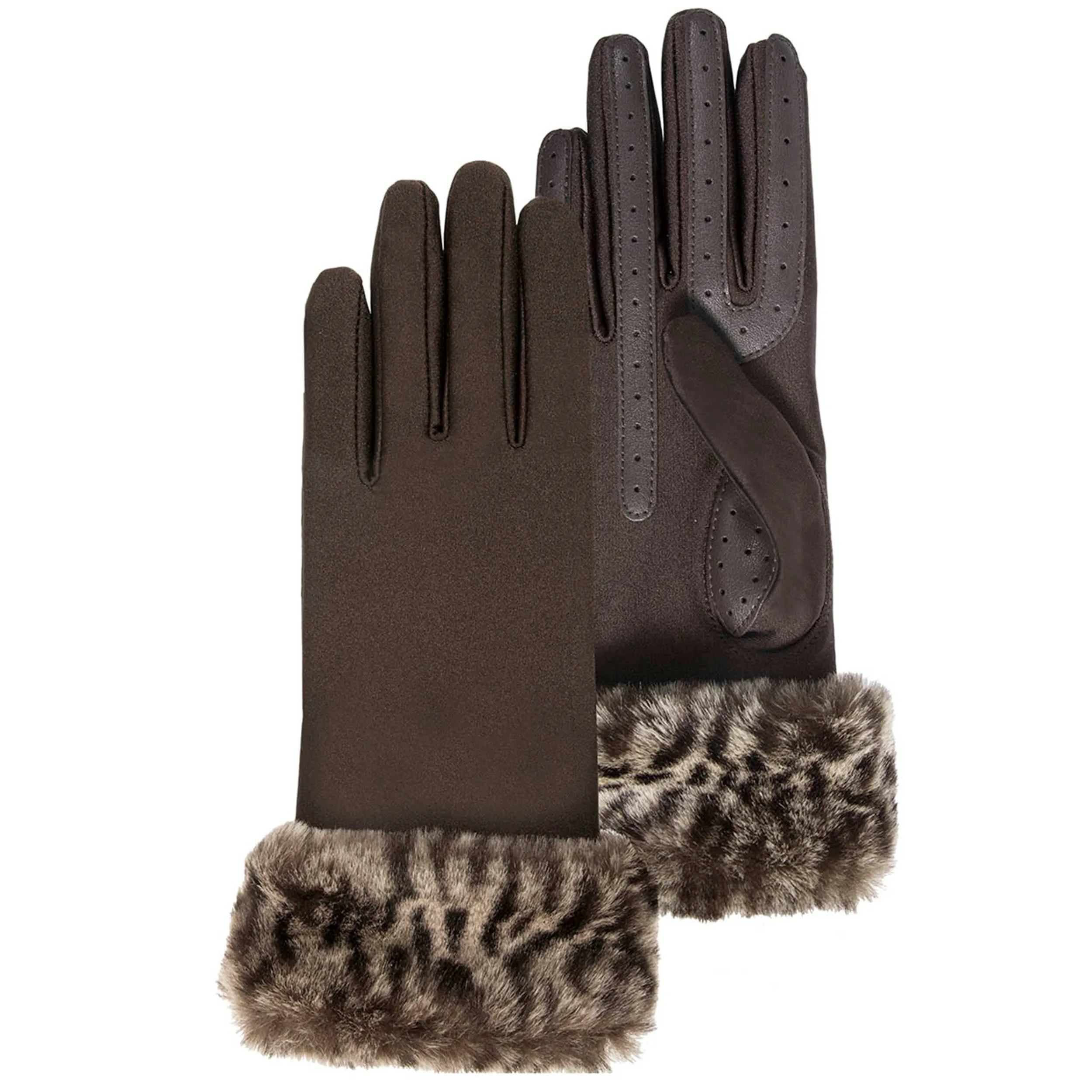 Gants Femme tactiles tissu/imitation fourrure Marron