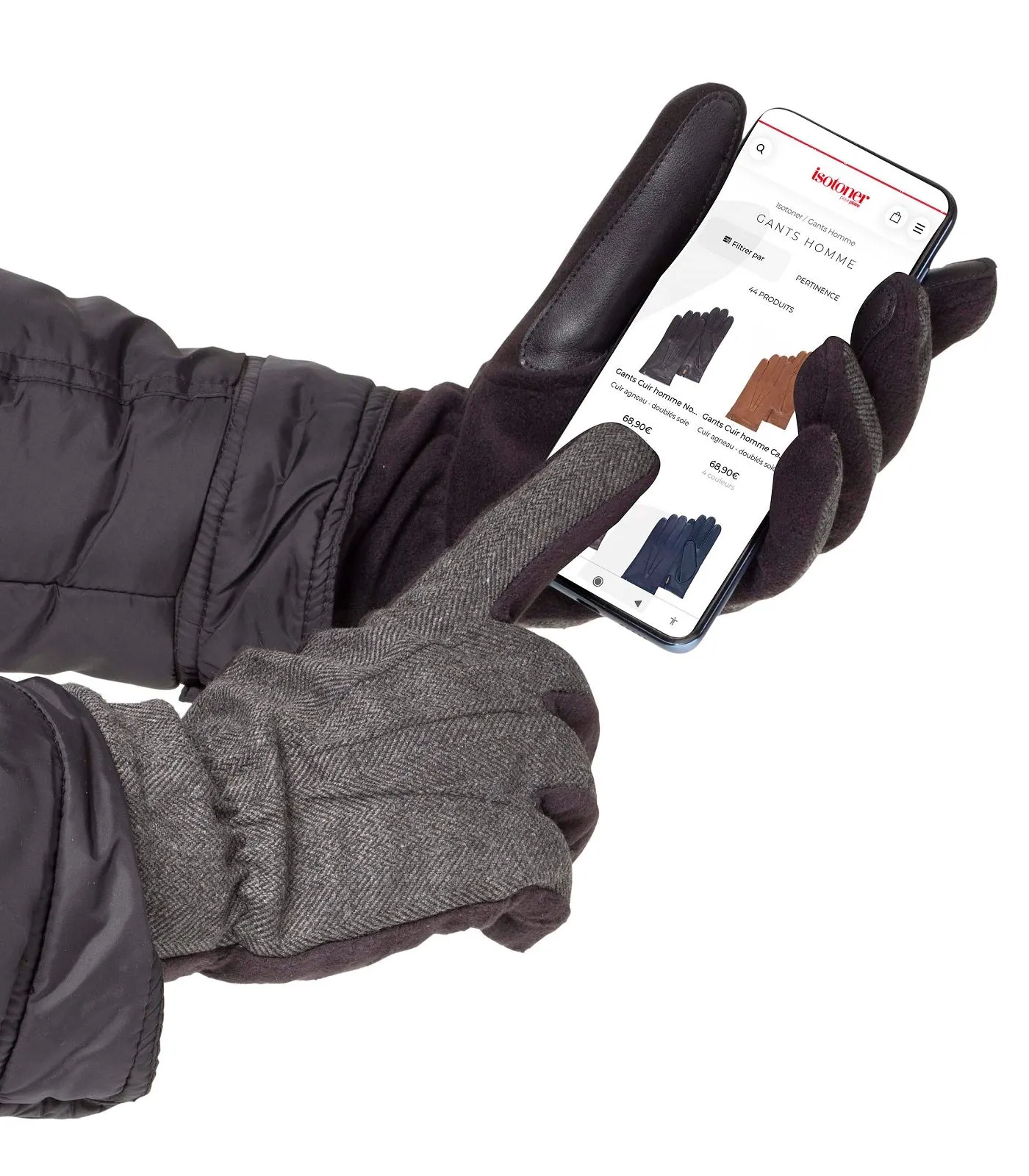 Gants Homme tactiles bi-matières et imitation fourrure