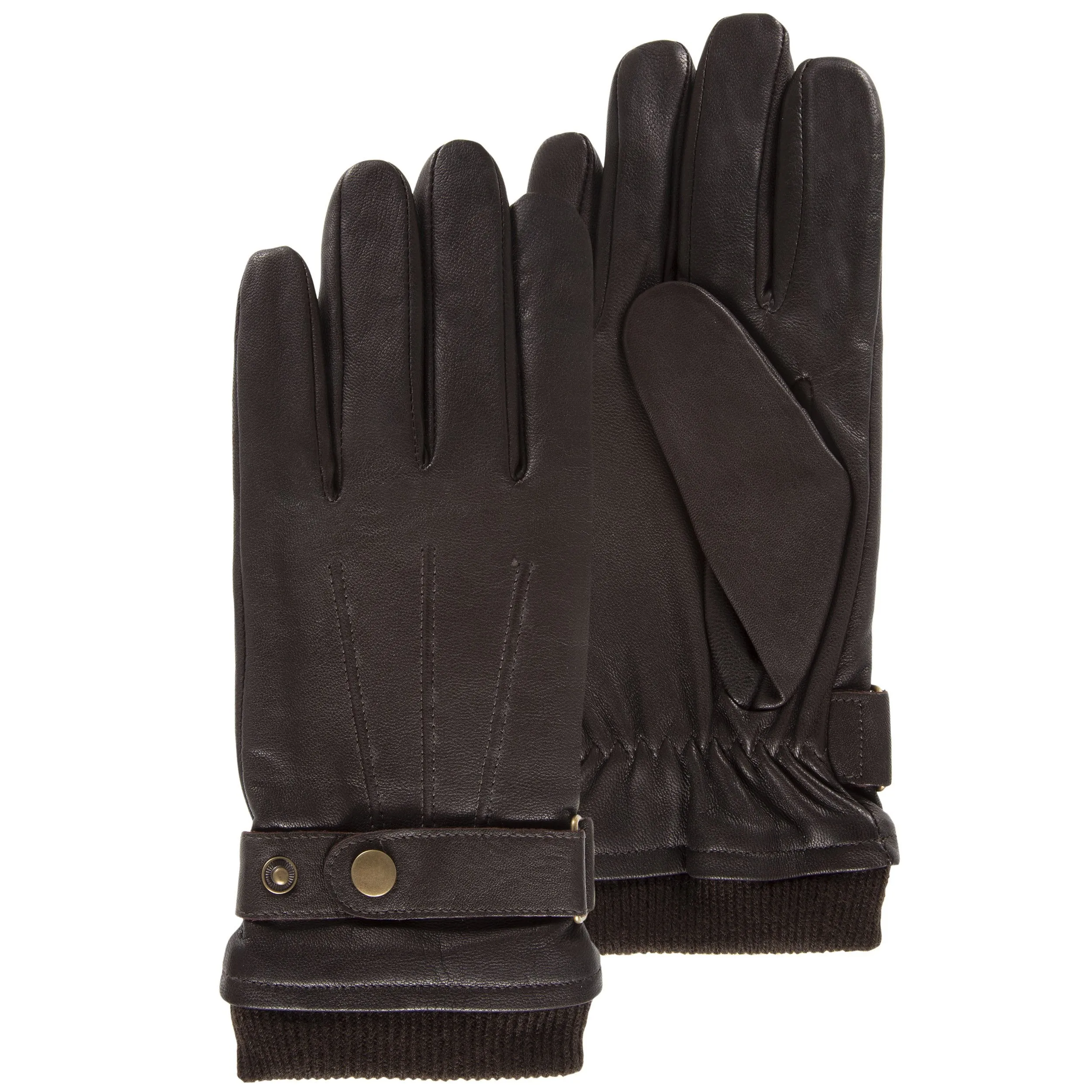 Gants Homme tactiles cuir patte de resserage Marron