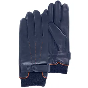 Gants Homme tactiles cuir poignet tricot Marine