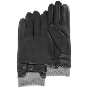 Gants Homme tactiles cuir poignet tricot Noir