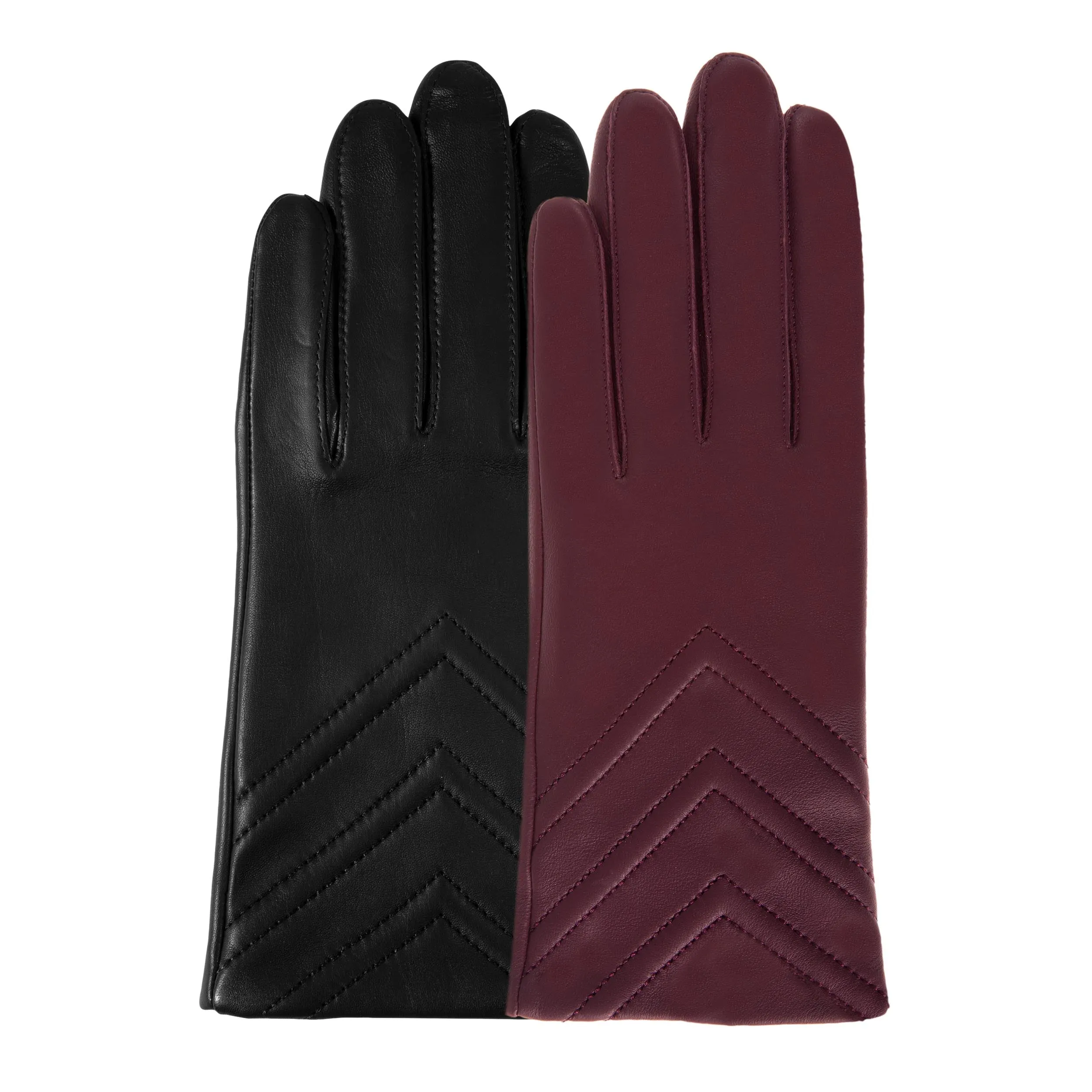 Gants à Chevrons en Cuir Femme Bordeaux