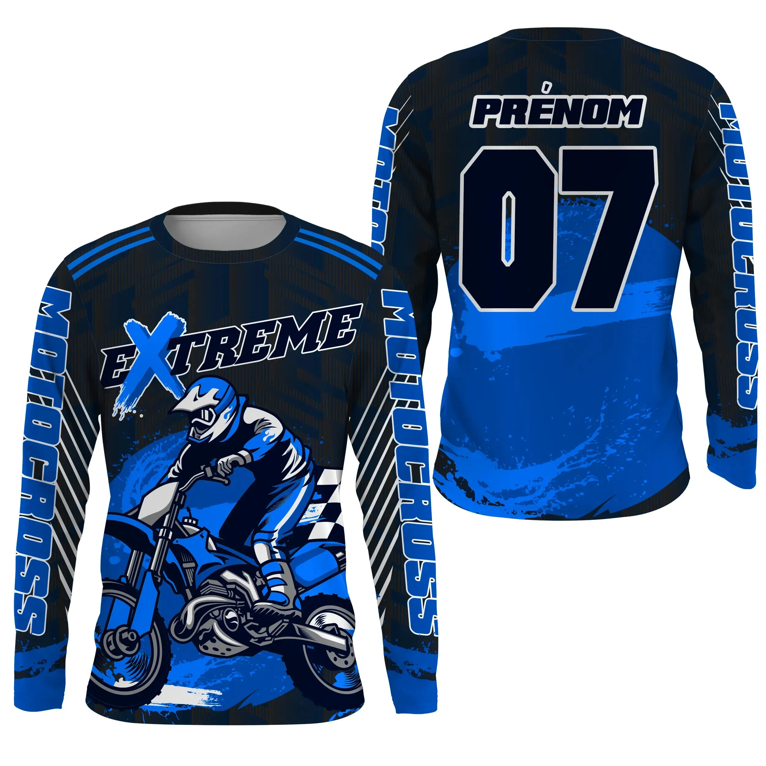 Maillot Cross Protection UV Bleu, Cadeau Personnalisé Fan Moto Tout-Terrain - CT20122214