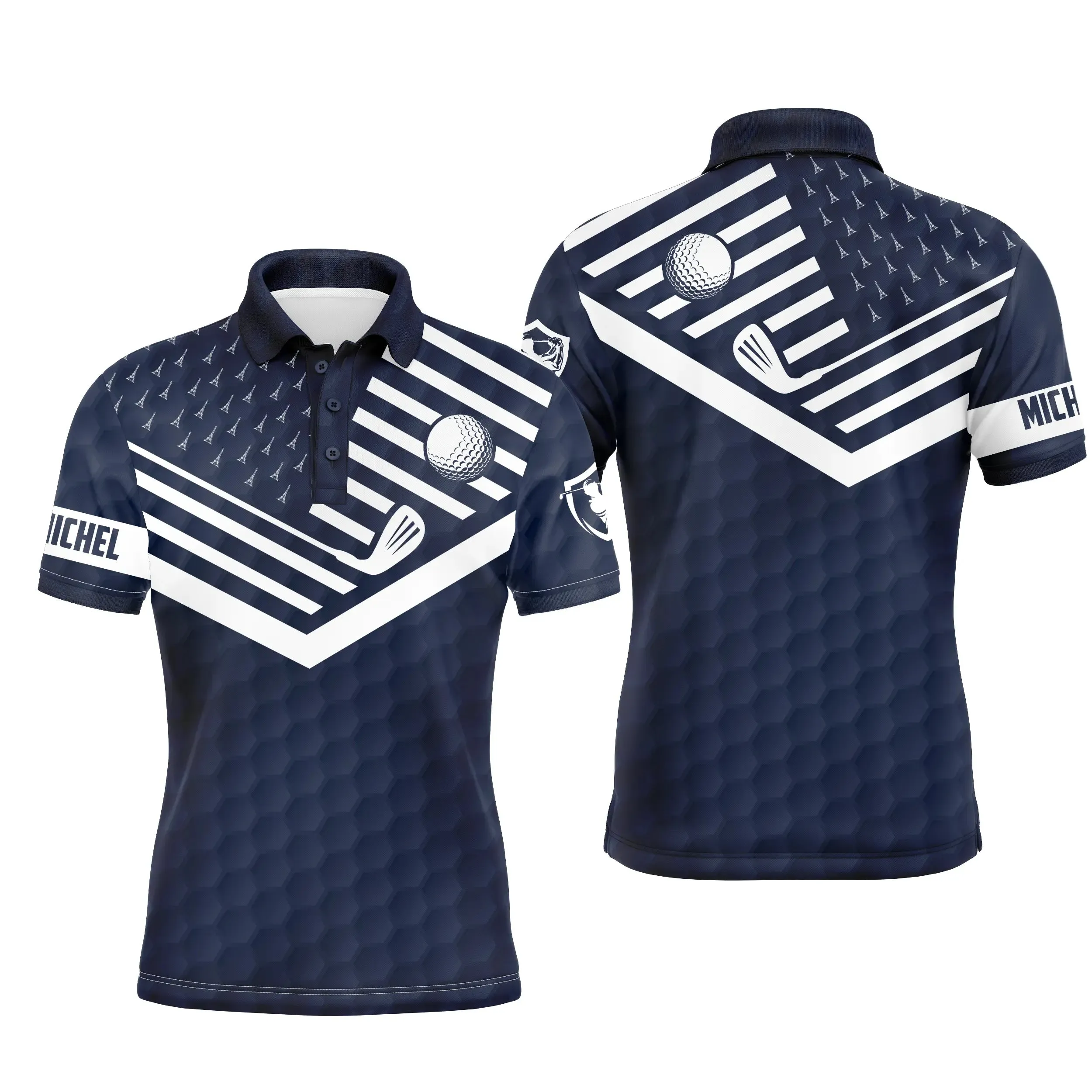 Polo de Golf Personnalisé, Dessin Club de Golf, Cadeau Original Pour Fans de Golf, Noir, Blanc, Bleu Marine - CTS19052225