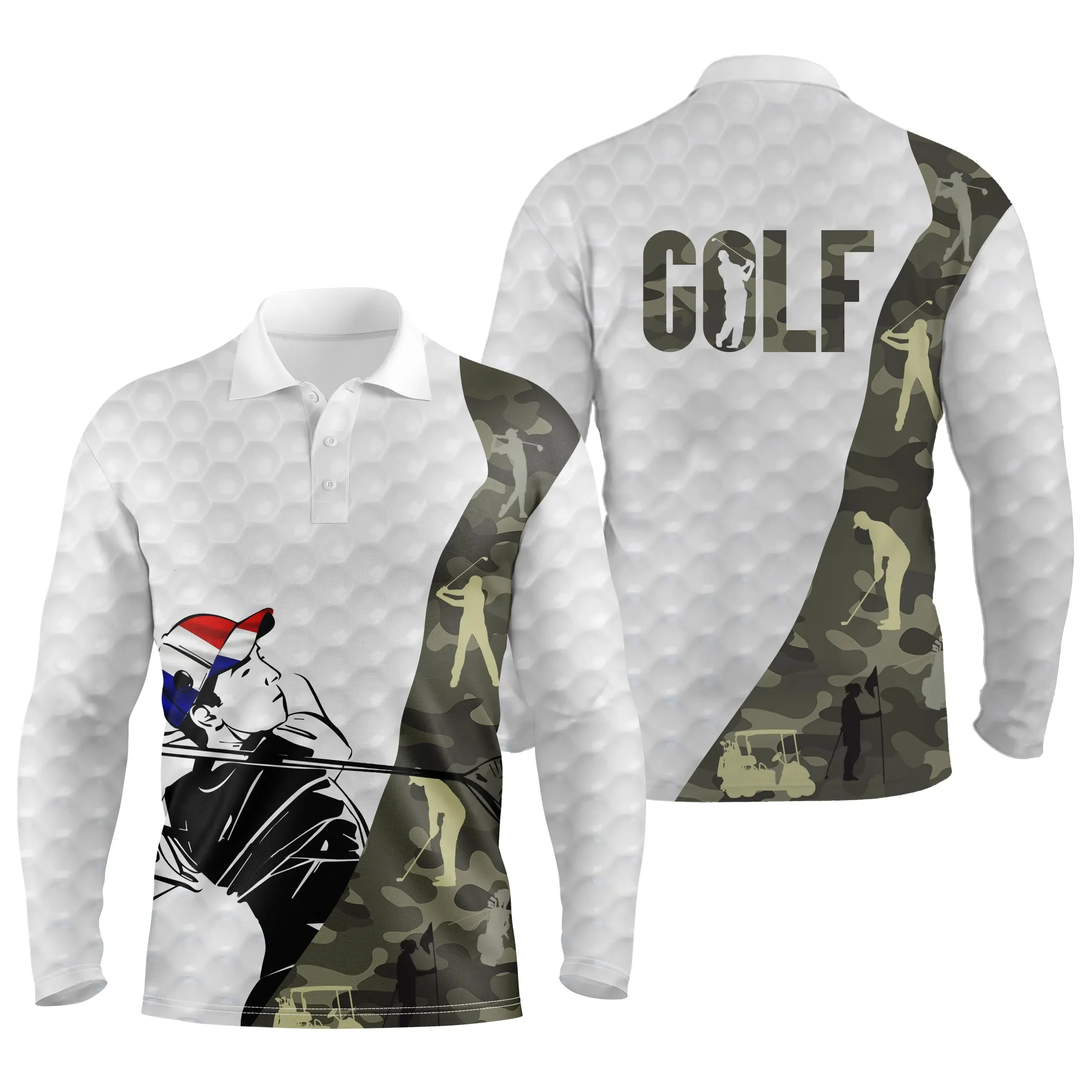 Polo de Golf, Polo de Sport Homme Femme, Golfeur, Golfeuse, Camouflage Golf, Motifs Balle de Golf - CTS21052211