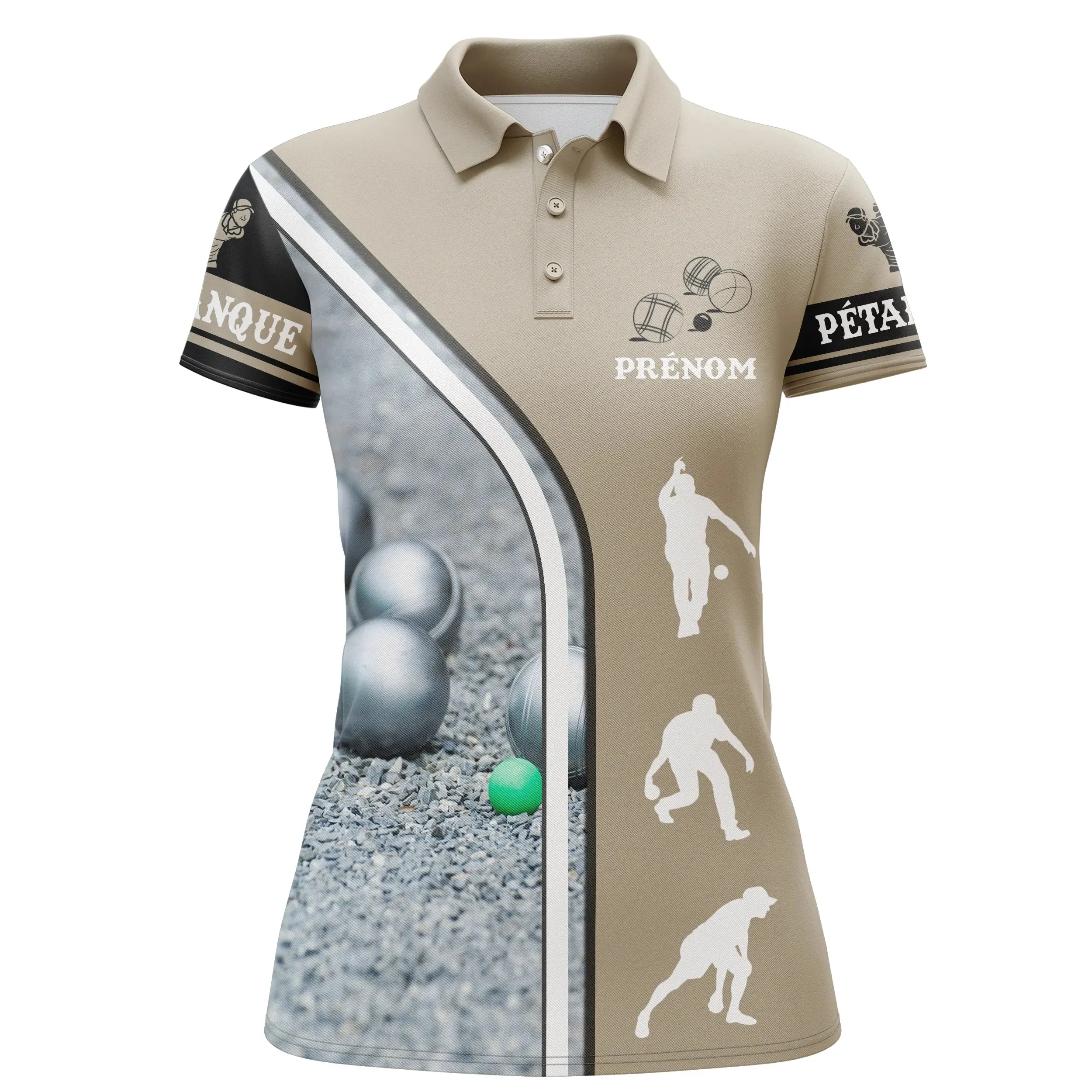 Polo Personnalisé Pétanque - Motif Boules, Bouliste, Sable Terrain - Cadeau Unique pour Fans Pétanque - CT08072312