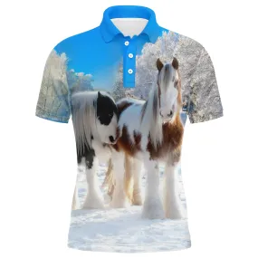 Polo quitation Homme Femme, Cadeau Original Fan des chevaux, Chaval Dans La Neige - CT24082222