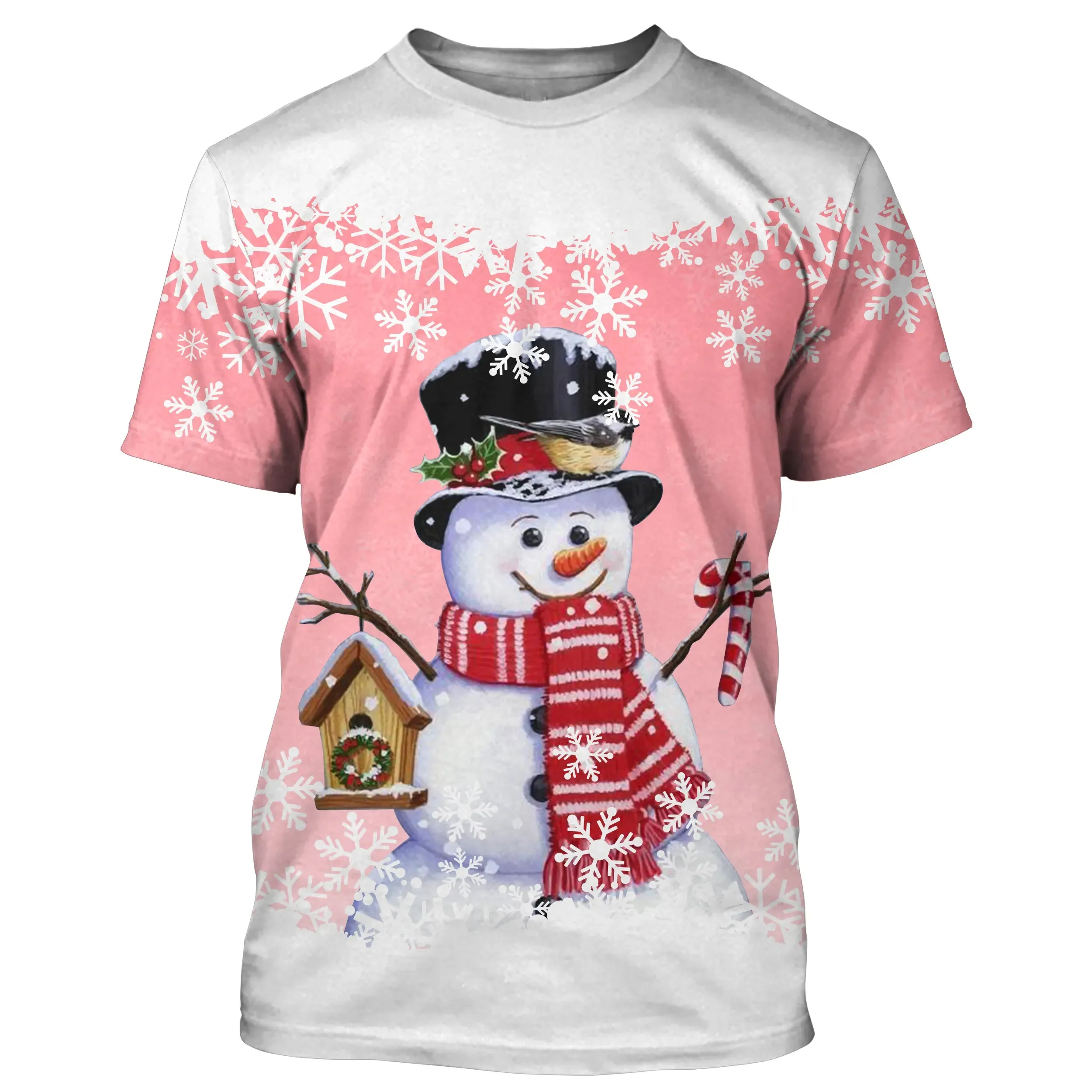 Pull de Nol Bonhomme de Neige Souriant Avec Oiseau et Maisonnette - CT04112337