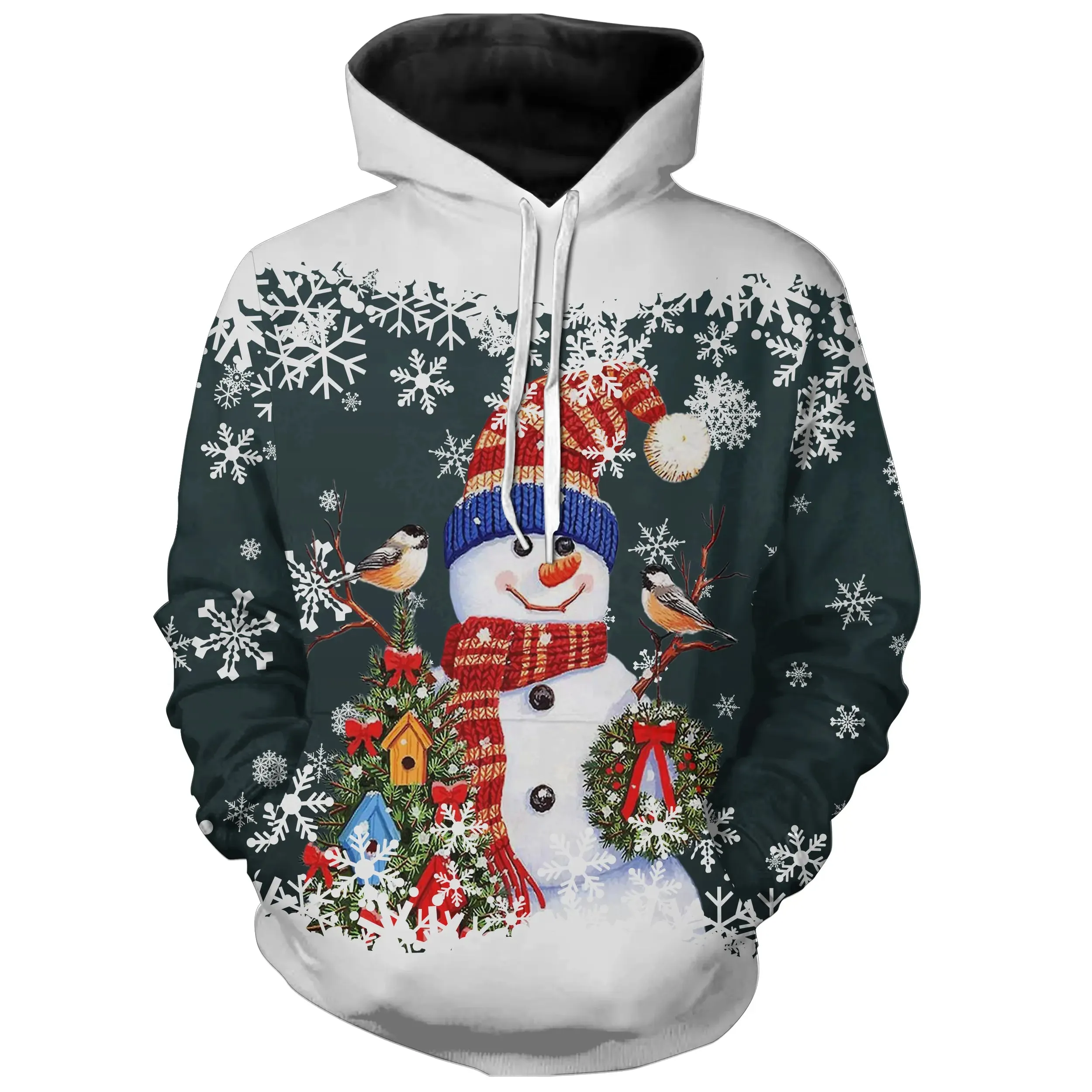 Pull de Nol Douillet à Capuche avec Motif Bonhomme de Neige et Flocons - CT04112341