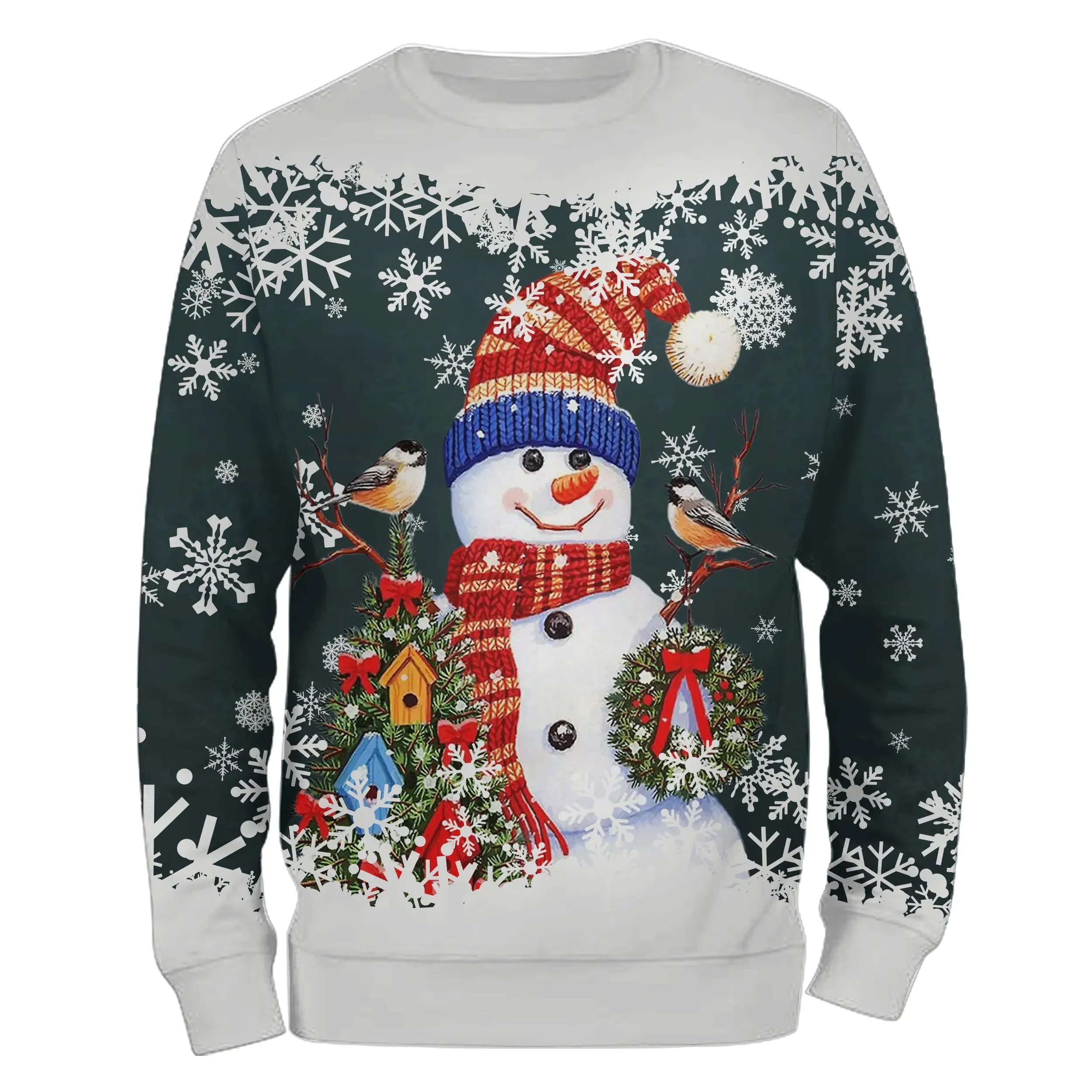 Pull de Nol Douillet à Capuche avec Motif Bonhomme de Neige et Flocons - CT04112341