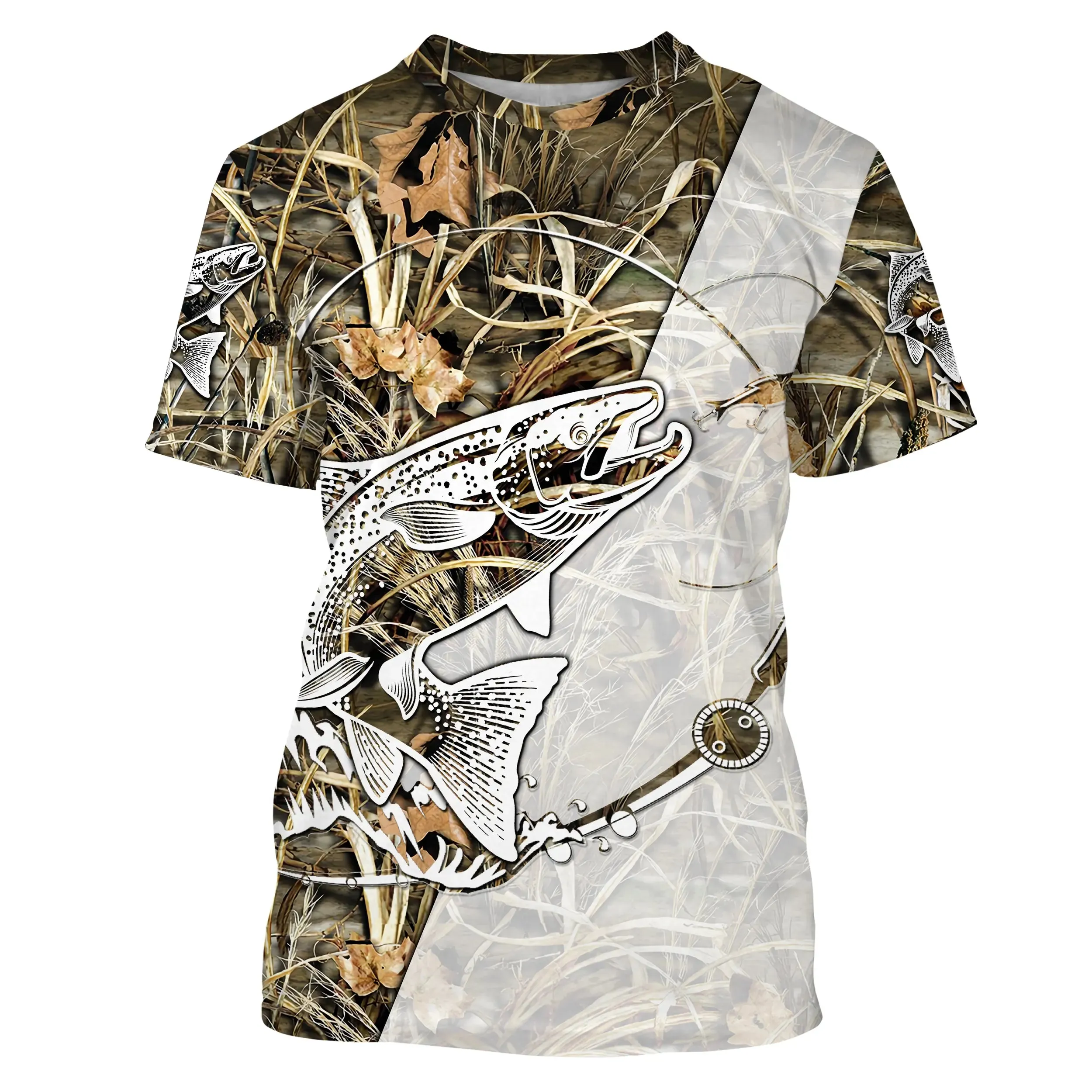 Pêche du Saumon, Cadeau Idéal Pour Pêcheur, Tee shirt All-Over, Vêtements Anti-UV, Camouflage Pêche, Canne Pêche au Saumon - CTS26052226