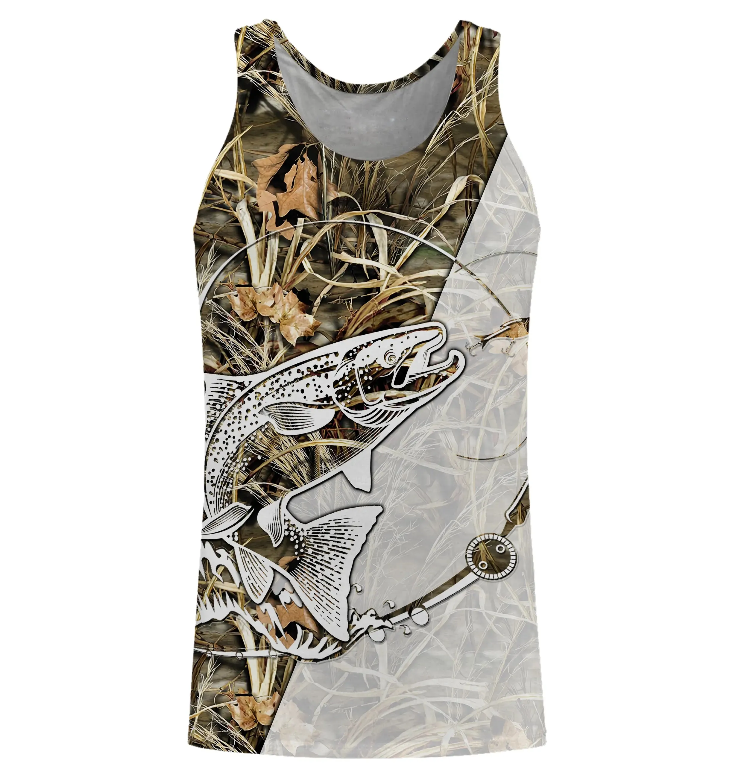 Pêche du Saumon, Cadeau Idéal Pour Pêcheur, Tee shirt All-Over, Vêtements Anti-UV, Camouflage Pêche, Canne Pêche au Saumon - CTS26052226