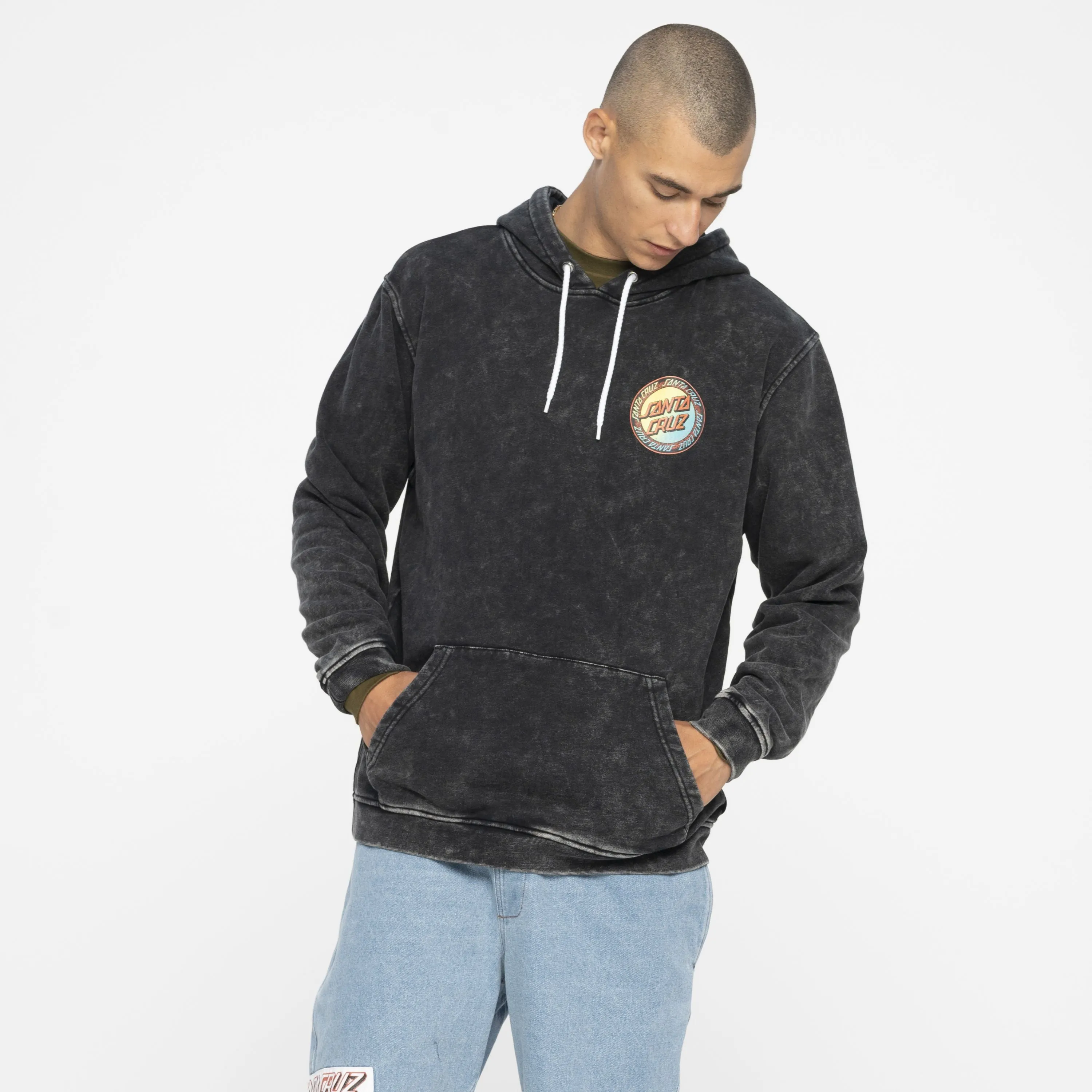 SANTA CRUZ HOODIE LOUD RINGED DOT BLACK ACID WASHED