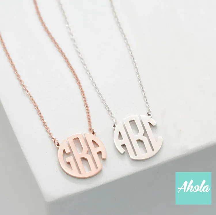 SP023 Block Monogram Initial 925 Sterling Sliver Necklace