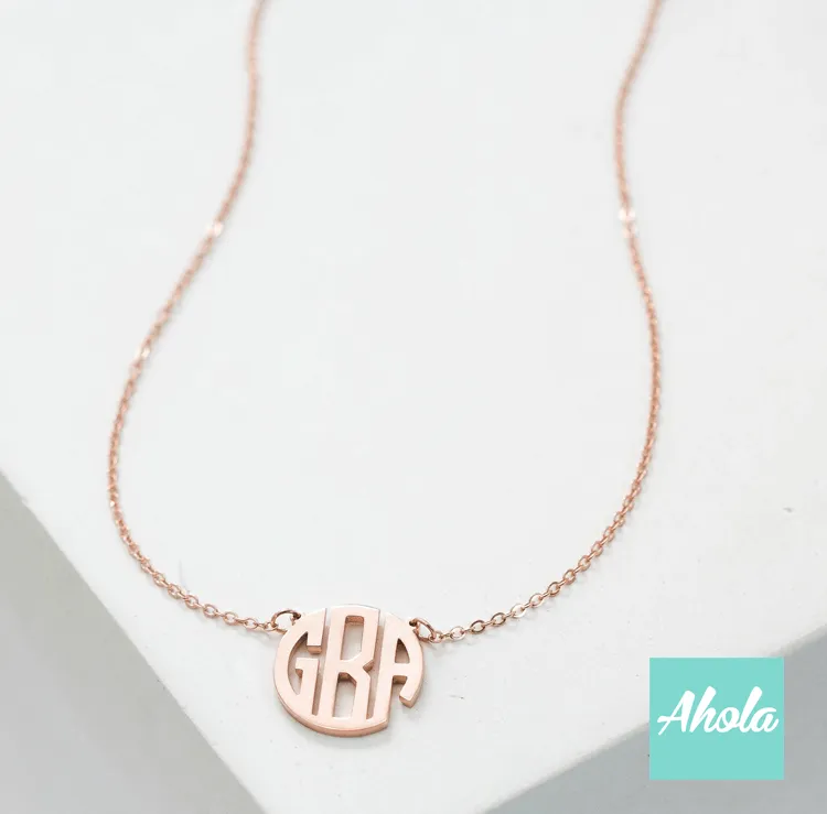 SP023 Block Monogram Initial 925 Sterling Sliver Necklace